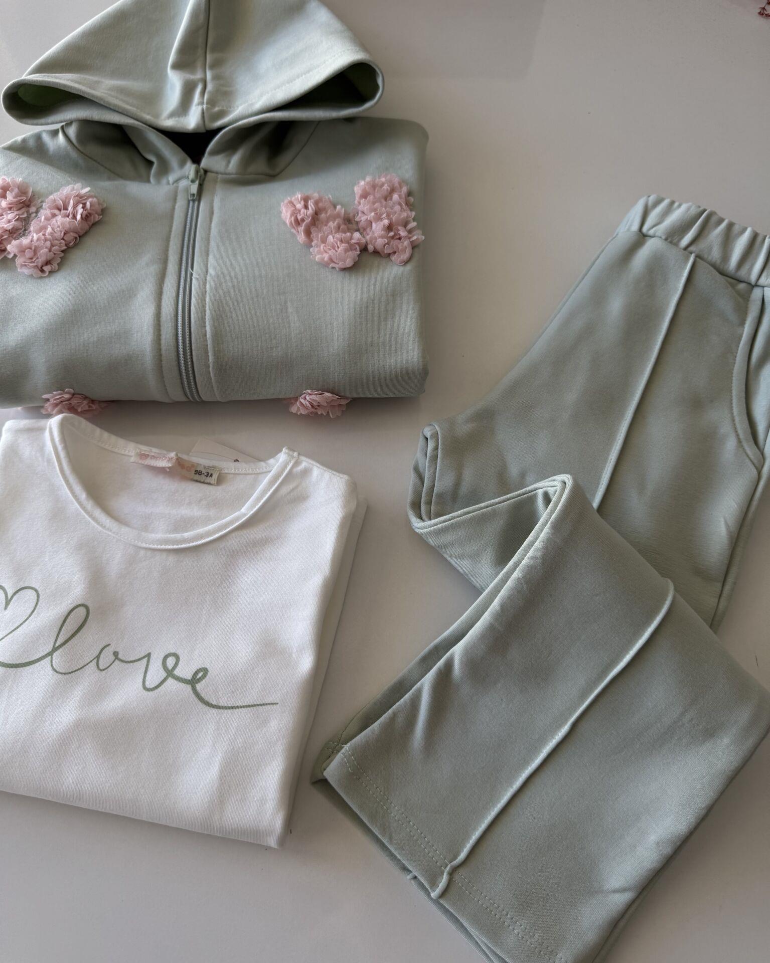 Kelebek Aplikeli 3’lü Set - Mint Yeşili