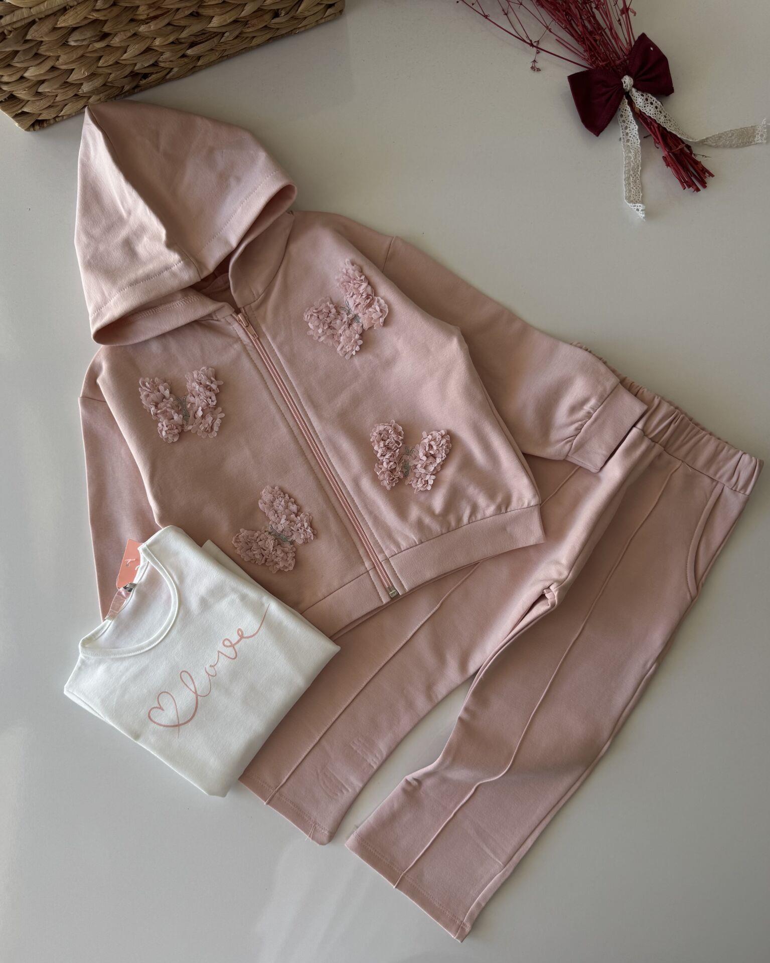 Kelebek Aplikeli 3’lü Set - Pembe
