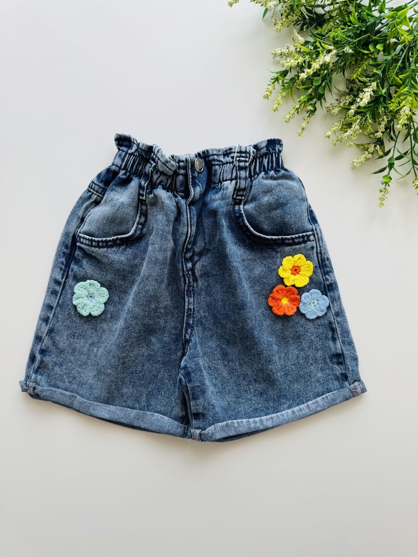 Naz Denim Papatya Aplikeli Şort - Mavi