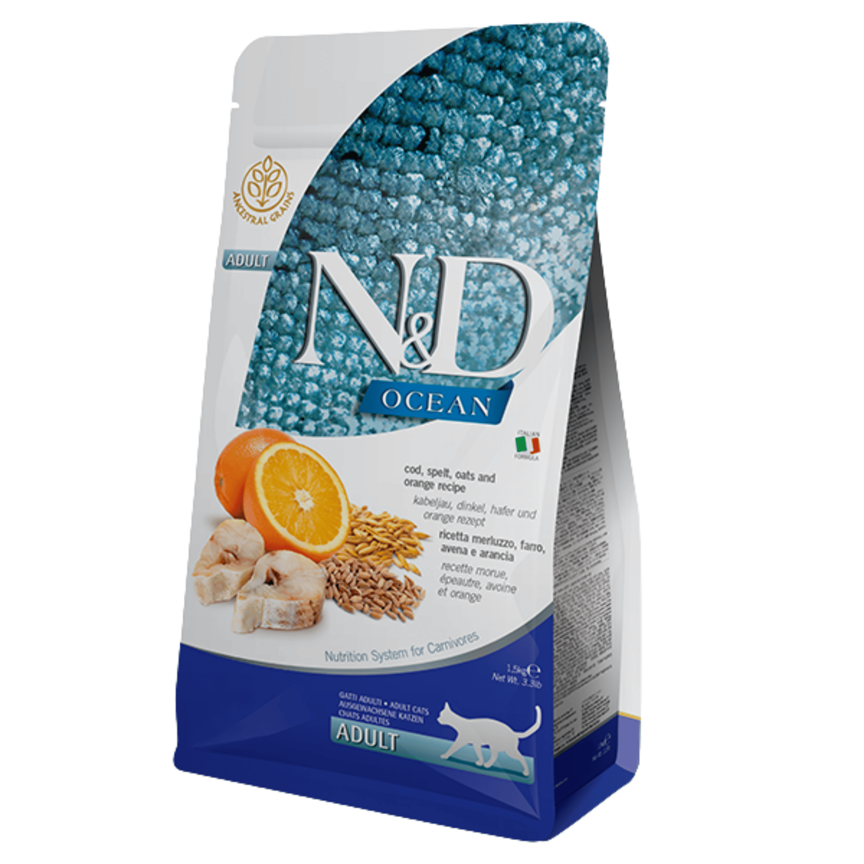 N&D Düşük Tahıllı Morina Balıklı Portakallı Yetişkin Kedi Maması 1.5 Kg