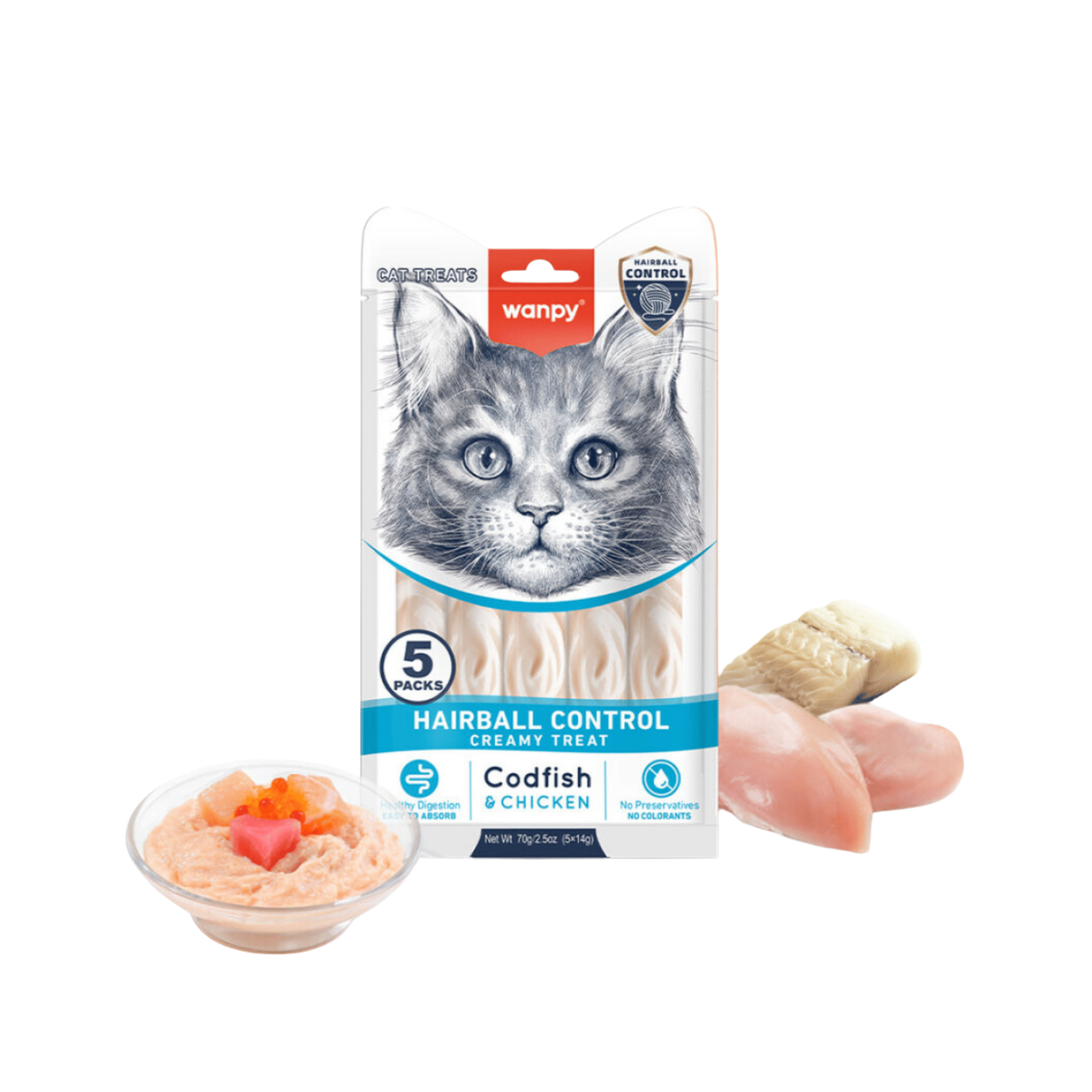 Wanpy Hairball Control Morinalı ve Tavuklu Tüy Yumağı Önleyici Krema Kedi Ödül Maması 14gr (5'li)