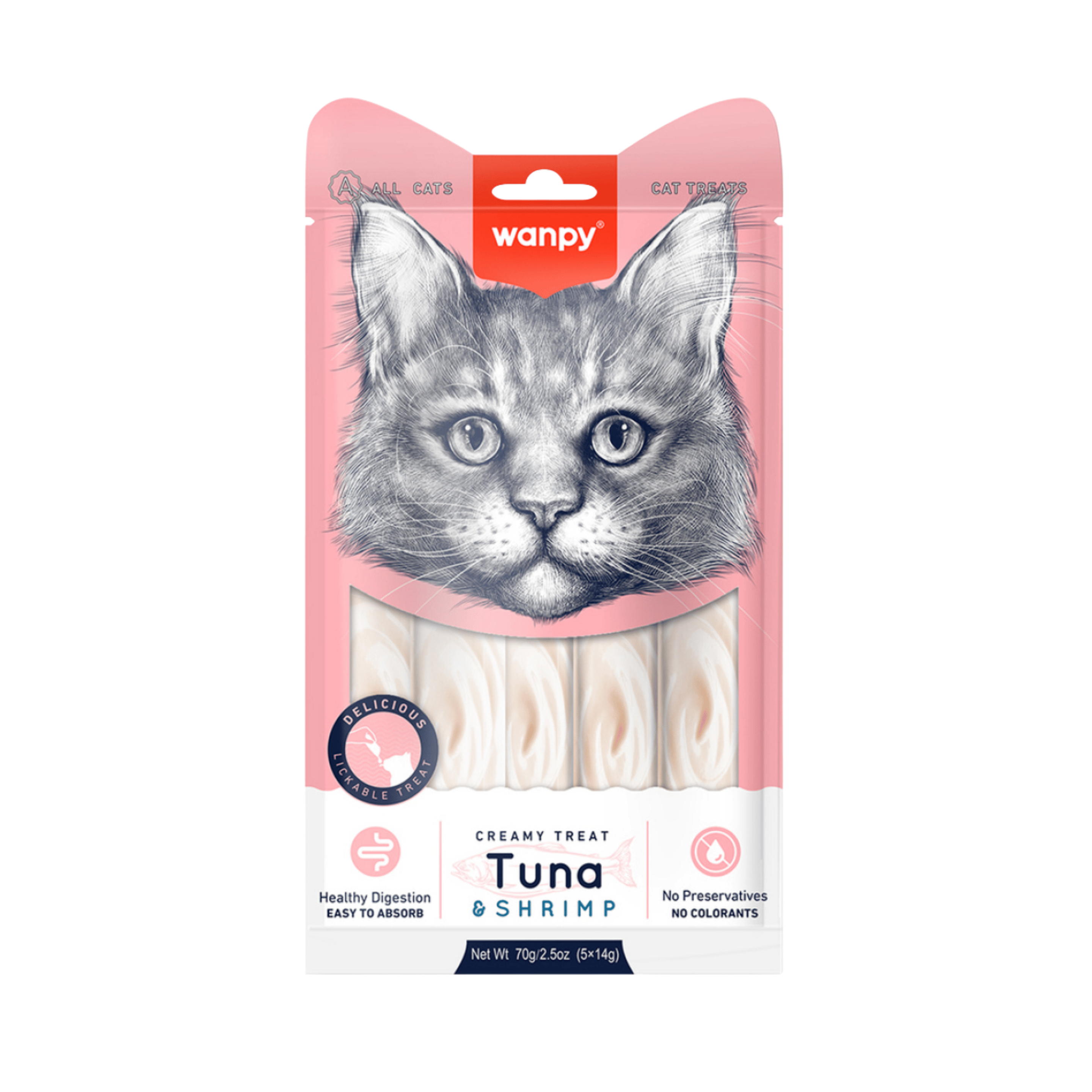 Wanpy Ton Balığı ve Karidesli Sindirim Sistemi Destekleyici Krema Kedi Ödül Maması 14gr (5'li)