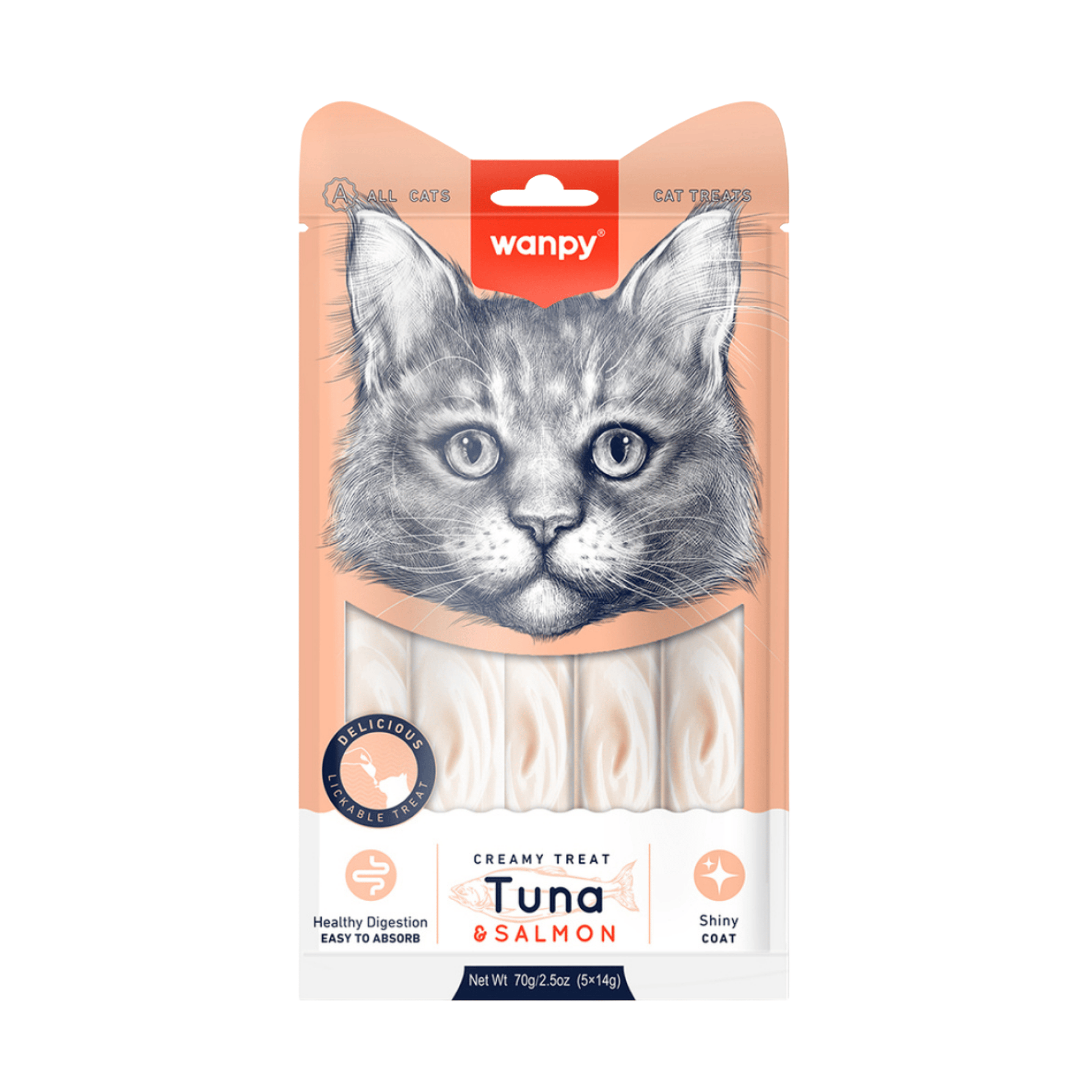 Wanpy Ton Balığı ve Somonlu Tüy Sağlığı Destekleyici Krema Kedi Ödül Maması 14gr (5'li)