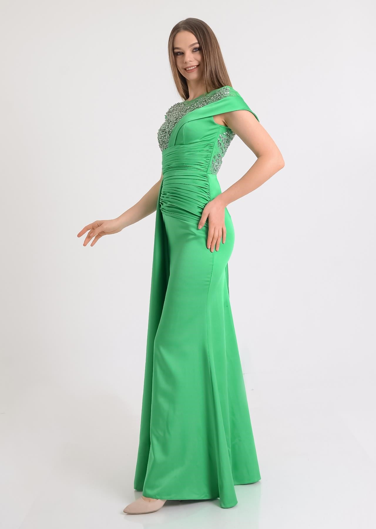 Benetton Taş Baskılı Saten Abiye Elbise Abiye P-0000009751-benettonbenetton38