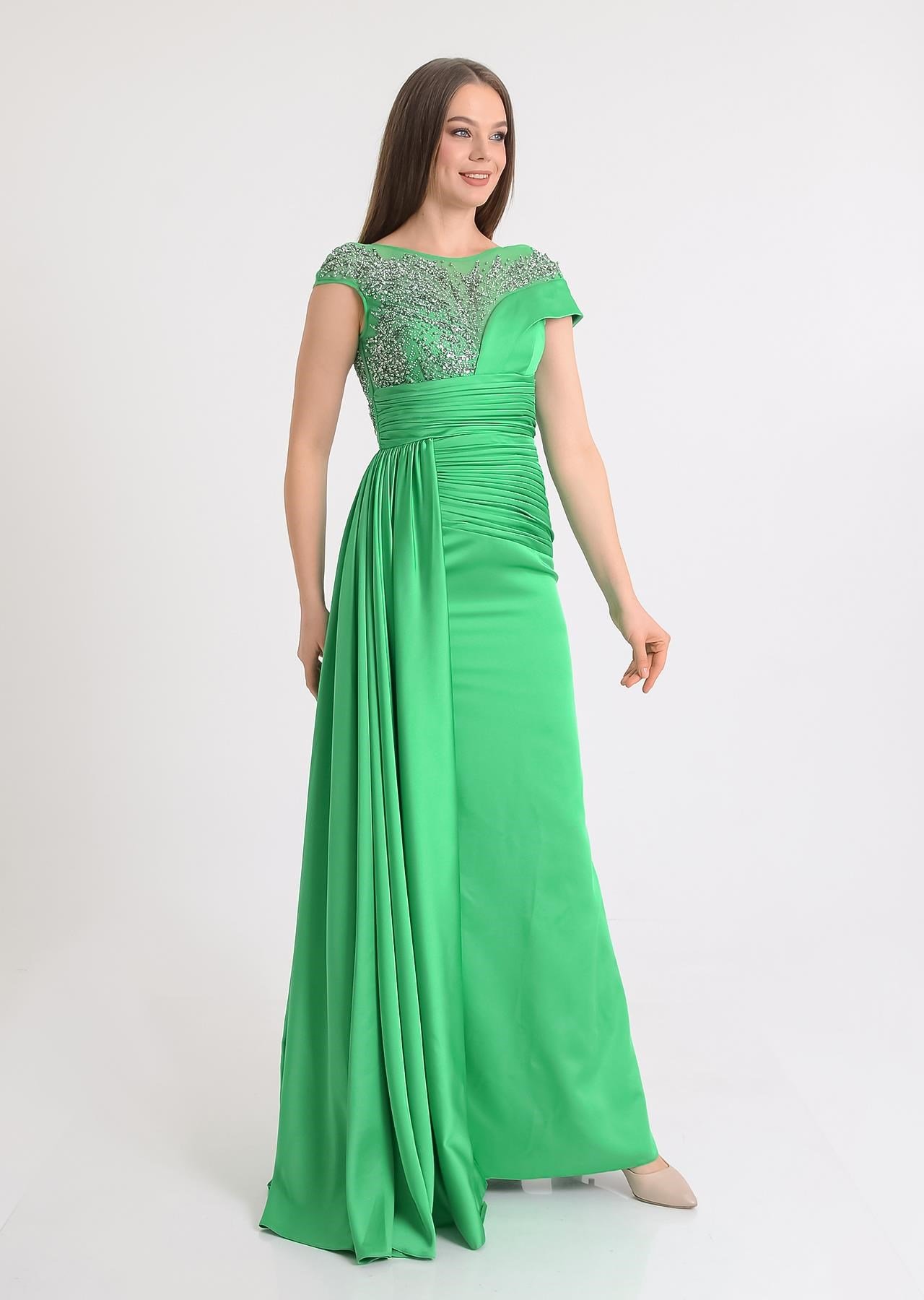 Benetton Taş Baskılı Saten Abiye Elbise Abiye P-0000009751-benettonbenetton38