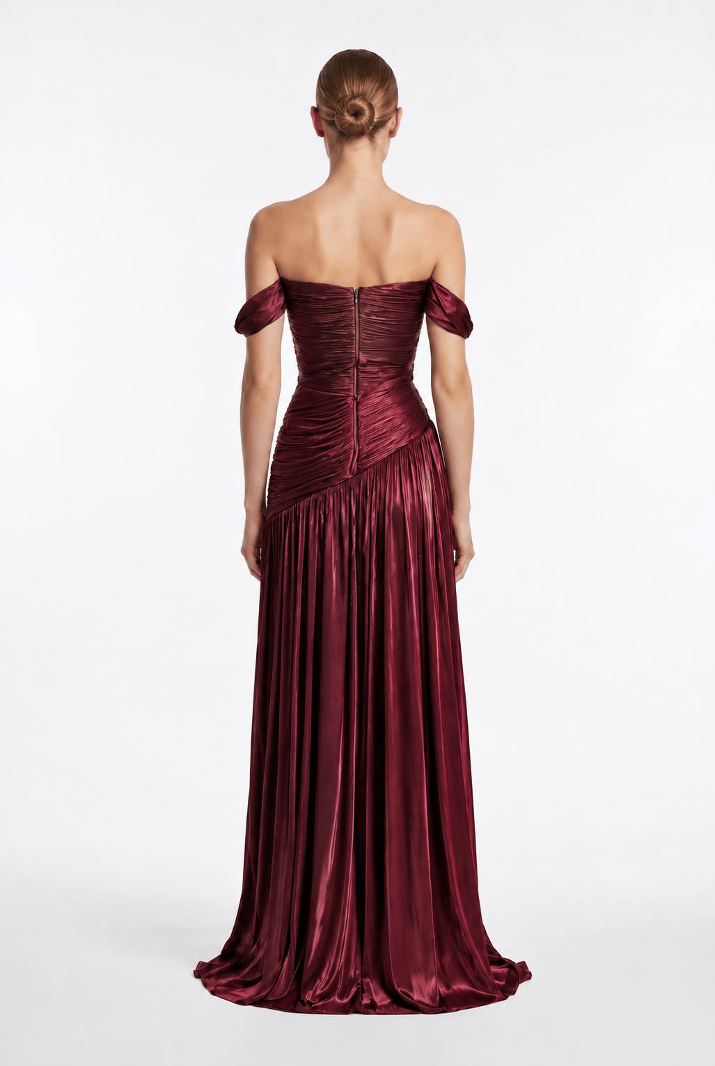 Bordo Düşük Omuz Parlak Kumaş Abiye Abiye P-0000019788-BORDOBRD46