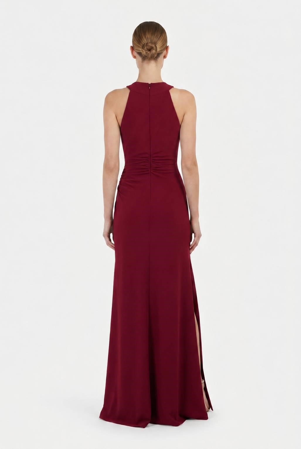 Bordo Halter Yaka Beli Tokalı Abiye Abiye P-0000019134-BORDOBRD38