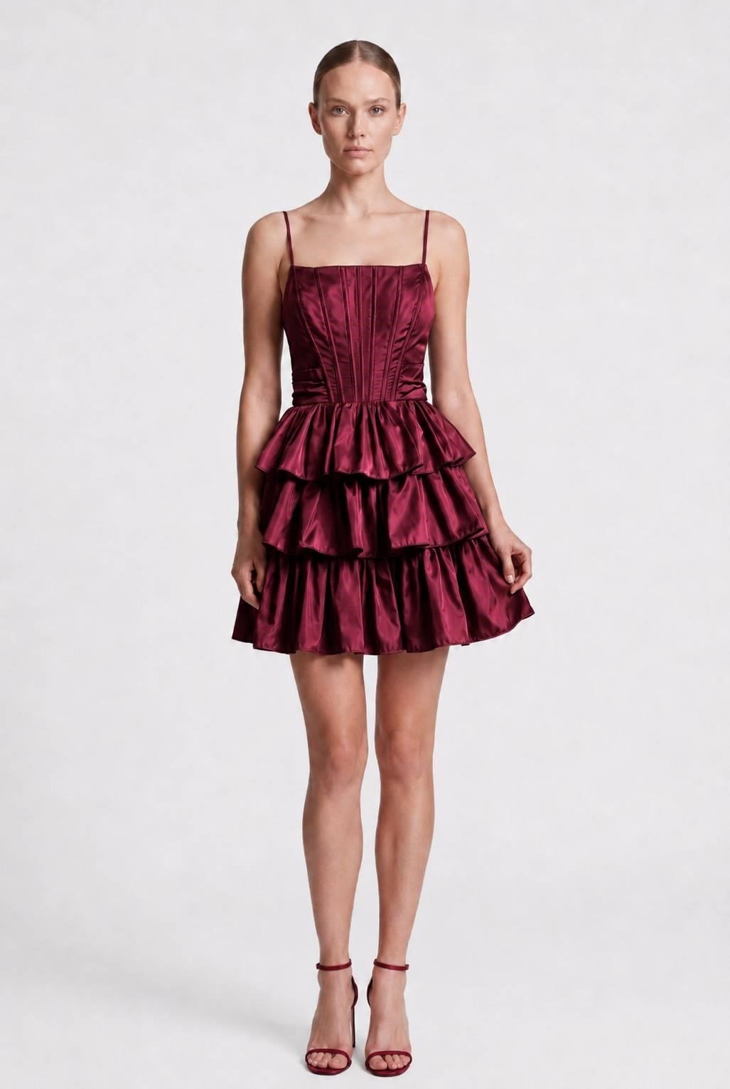 Bordo İp Askılı Kat Kat Abiye Abiye P-0000018541-BORDOBRD40