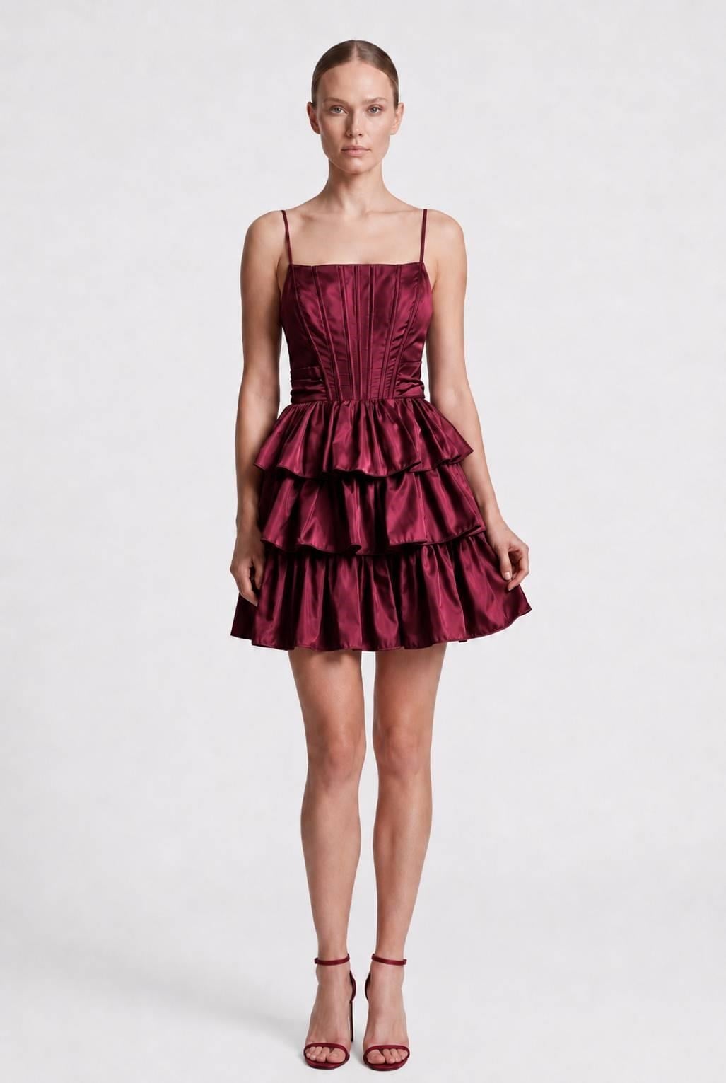 Bordo İp Askılı Kat Kat Abiye Abiye P-0000018541-BORDOBRD40