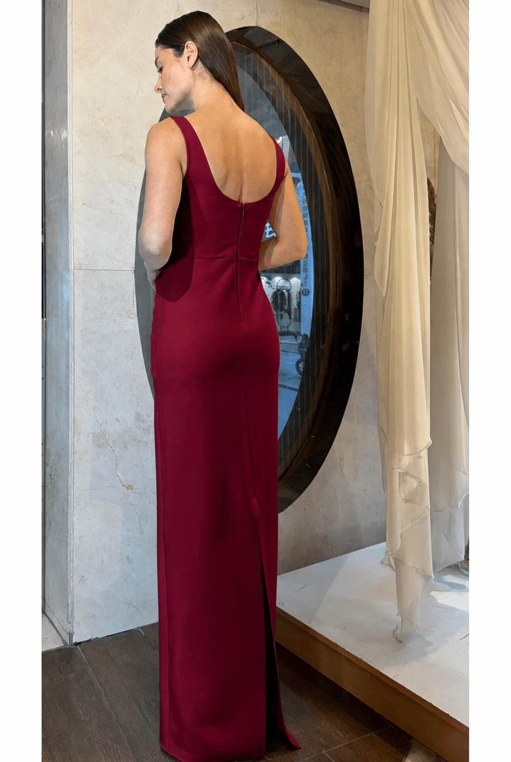 Bordo Kare Yaka Krep Abiye Abiye P-0000017671-BORDOBRD38