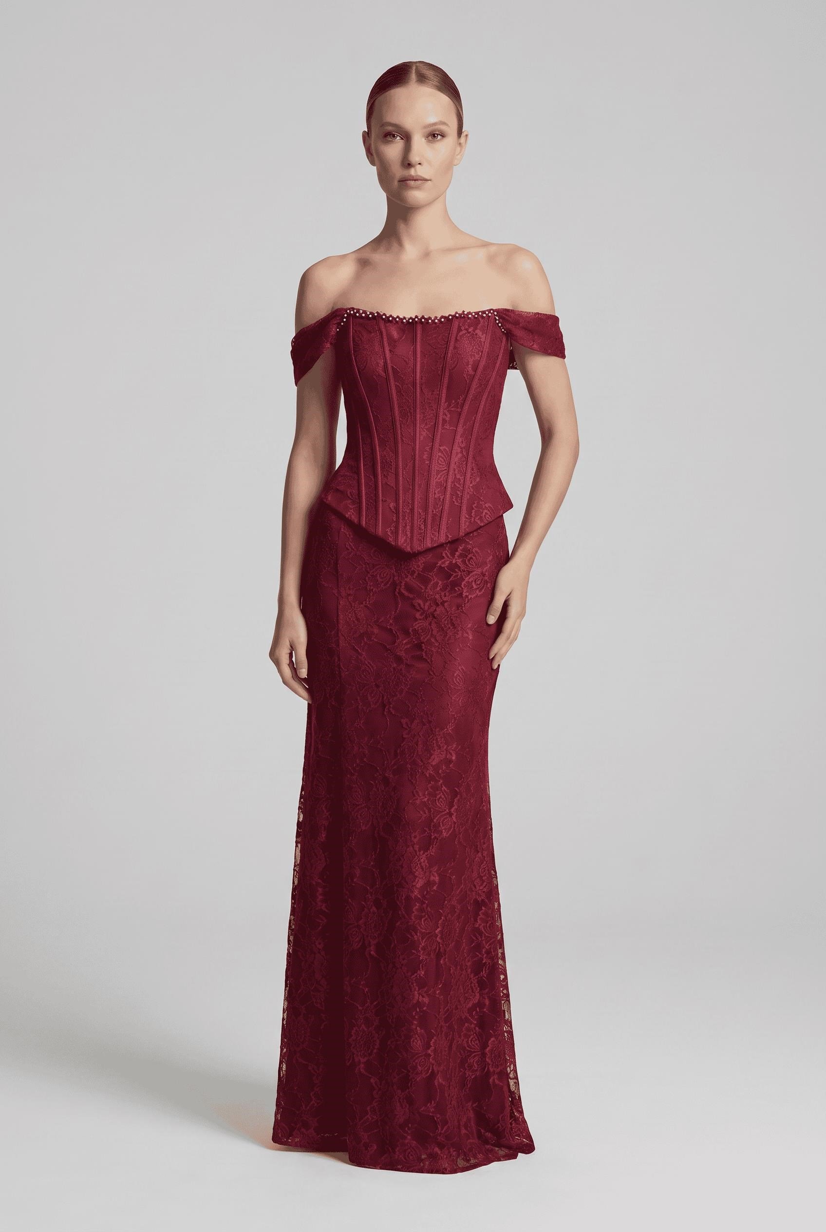 Bordo Korseli Dantel Abiye Abiye P-0000017760-BORDOBRD46