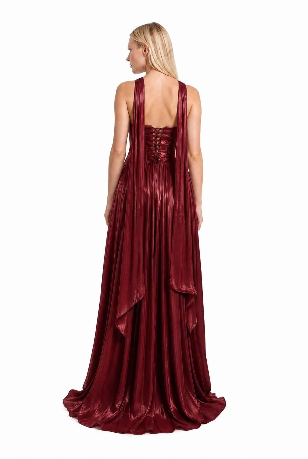 Bordo Pliseli Straplez Abiye Abiye P-0000019307-BORDOBRD42