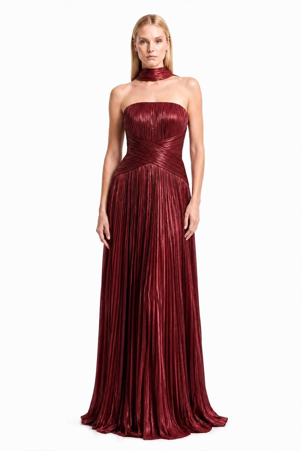 Bordo Pliseli Straplez Abiye Abiye P-0000019307-BORDOBRD42