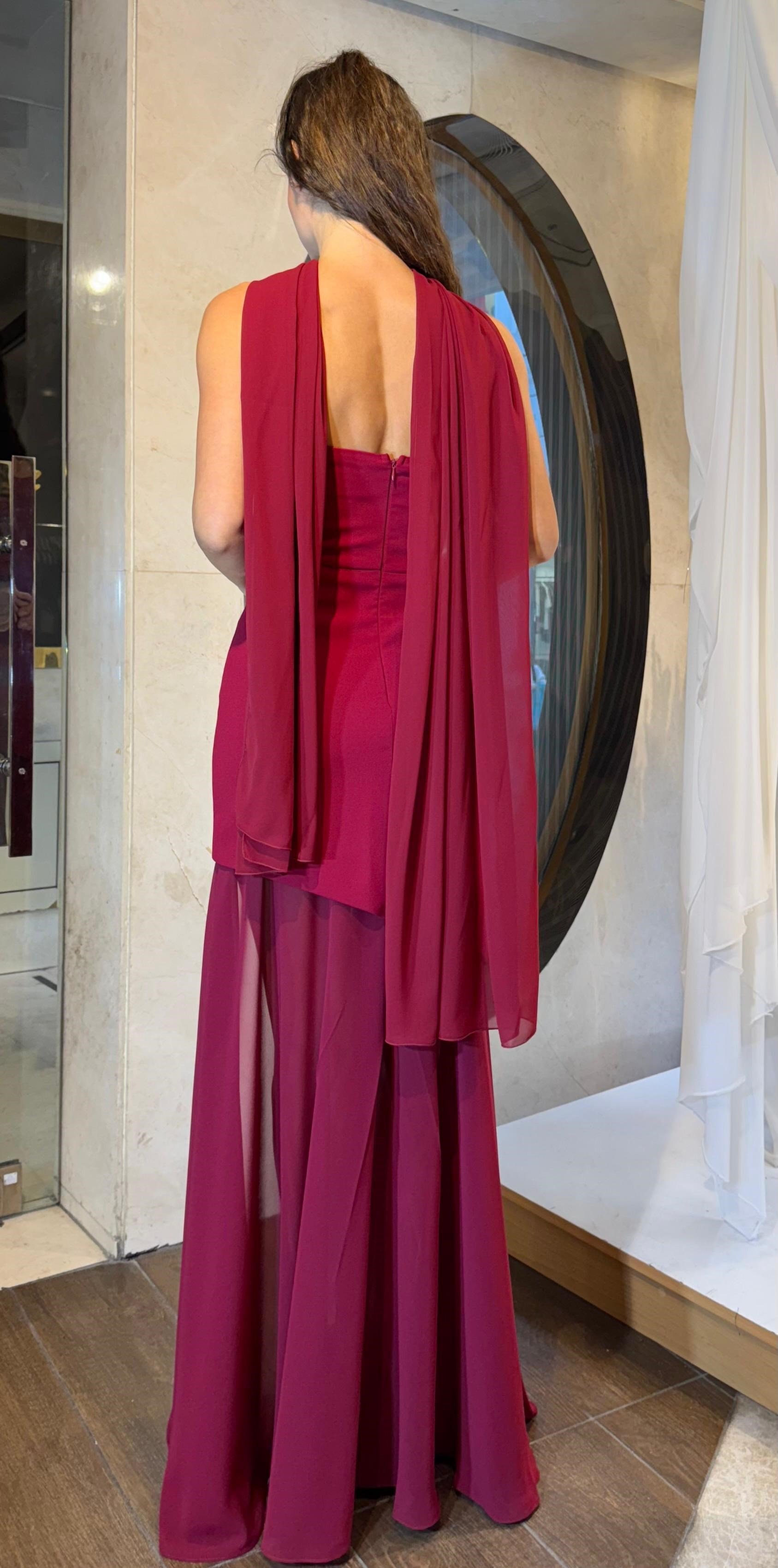 Bordo Şal Detaylı Straplez Abiye Abiye P-0000016304-BORDOBRD42