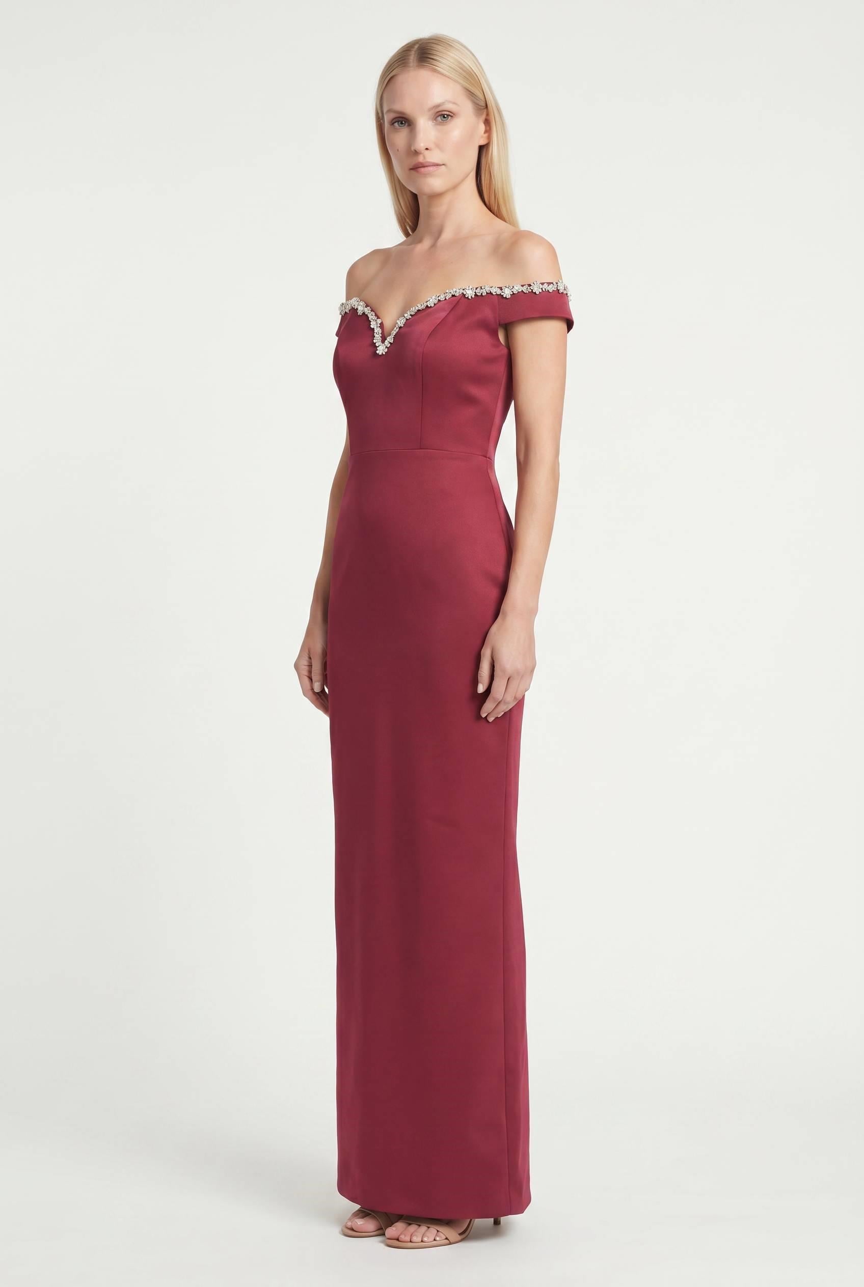 Bordo Yakası Taş İşlemeli Abiye Abiye P-0000018509-BORDOBRD46