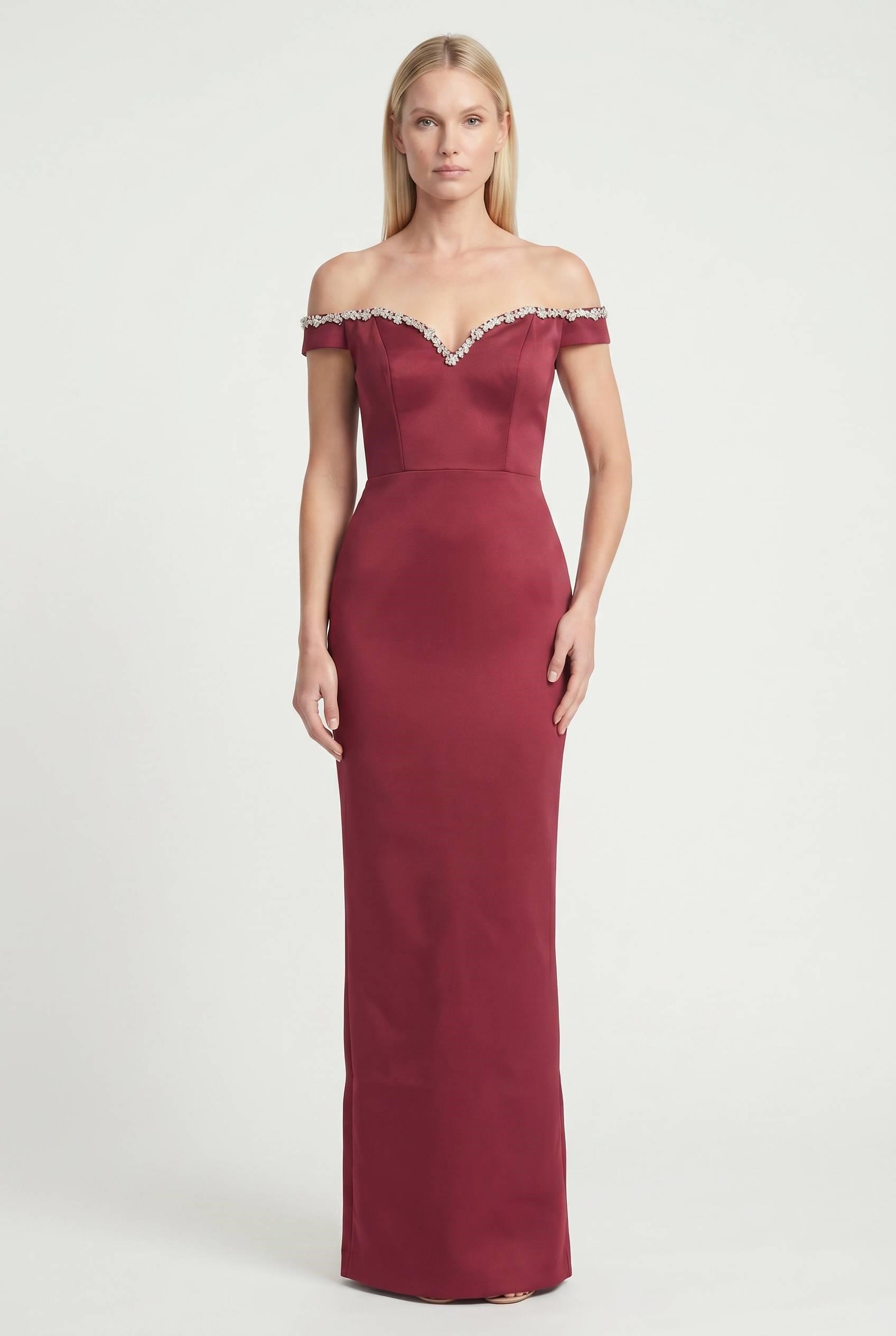 Bordo Yakası Taş İşlemeli Abiye Abiye P-0000018509-BORDOBRD46
