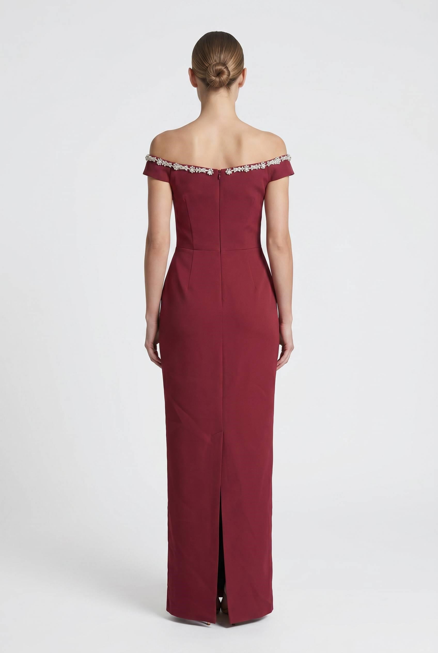 Bordo Yakası Taş İşlemeli Abiye Abiye P-0000018509-BORDOBRD46