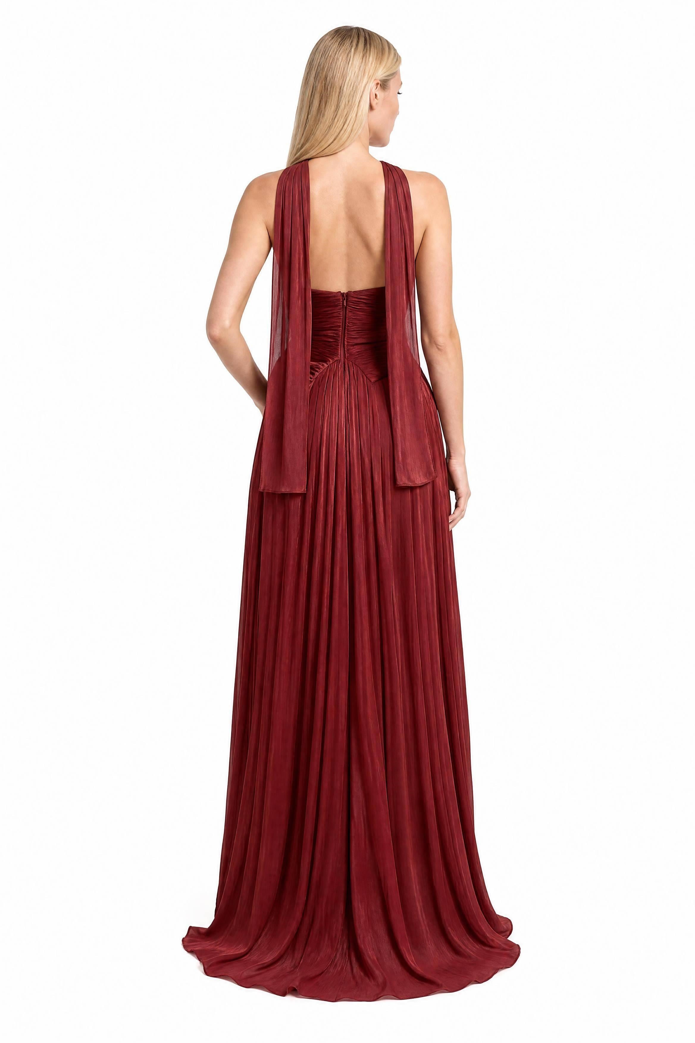 Bordo Yakası Taşlı Straplez Abiye Abiye P-0000019308-BORDOBRD38