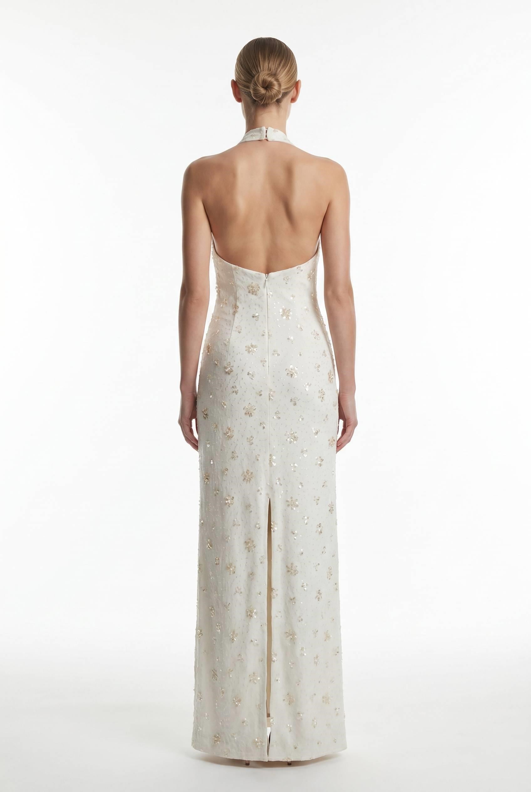 Ekru Halter Yaka Payet İşlemeli Abiye Abiye P-0000019037-EKRUEKR42