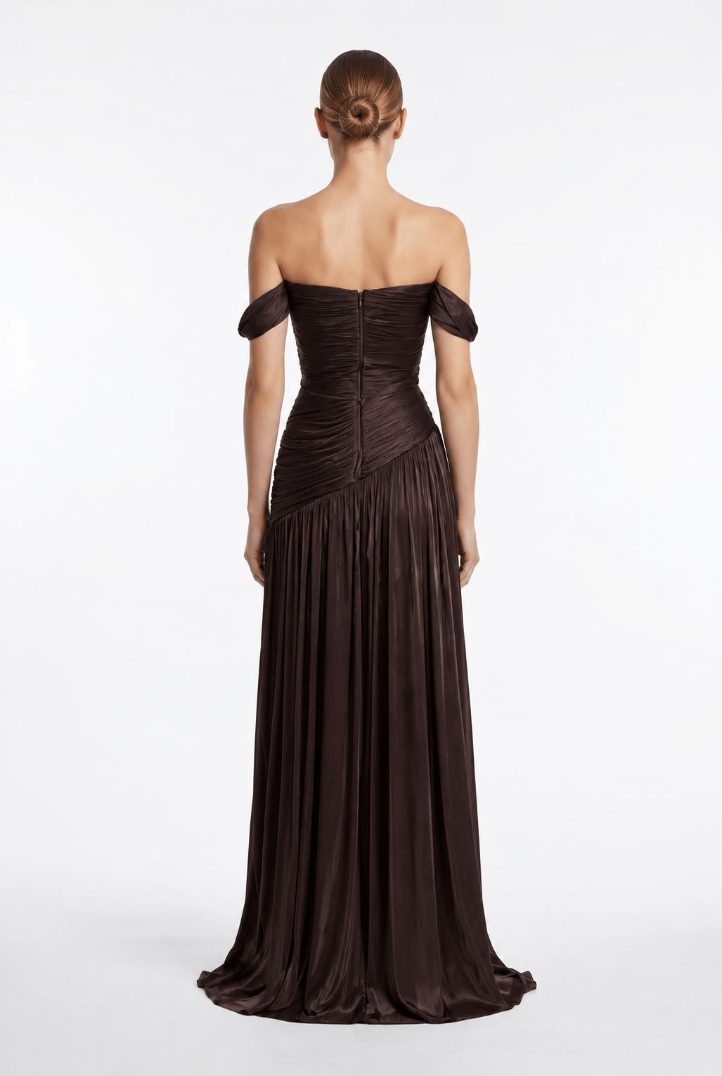 Kahve Düşük Omuz Parlak Kumaş Abiye Abiye P-0000019788-KAHVEKHV38