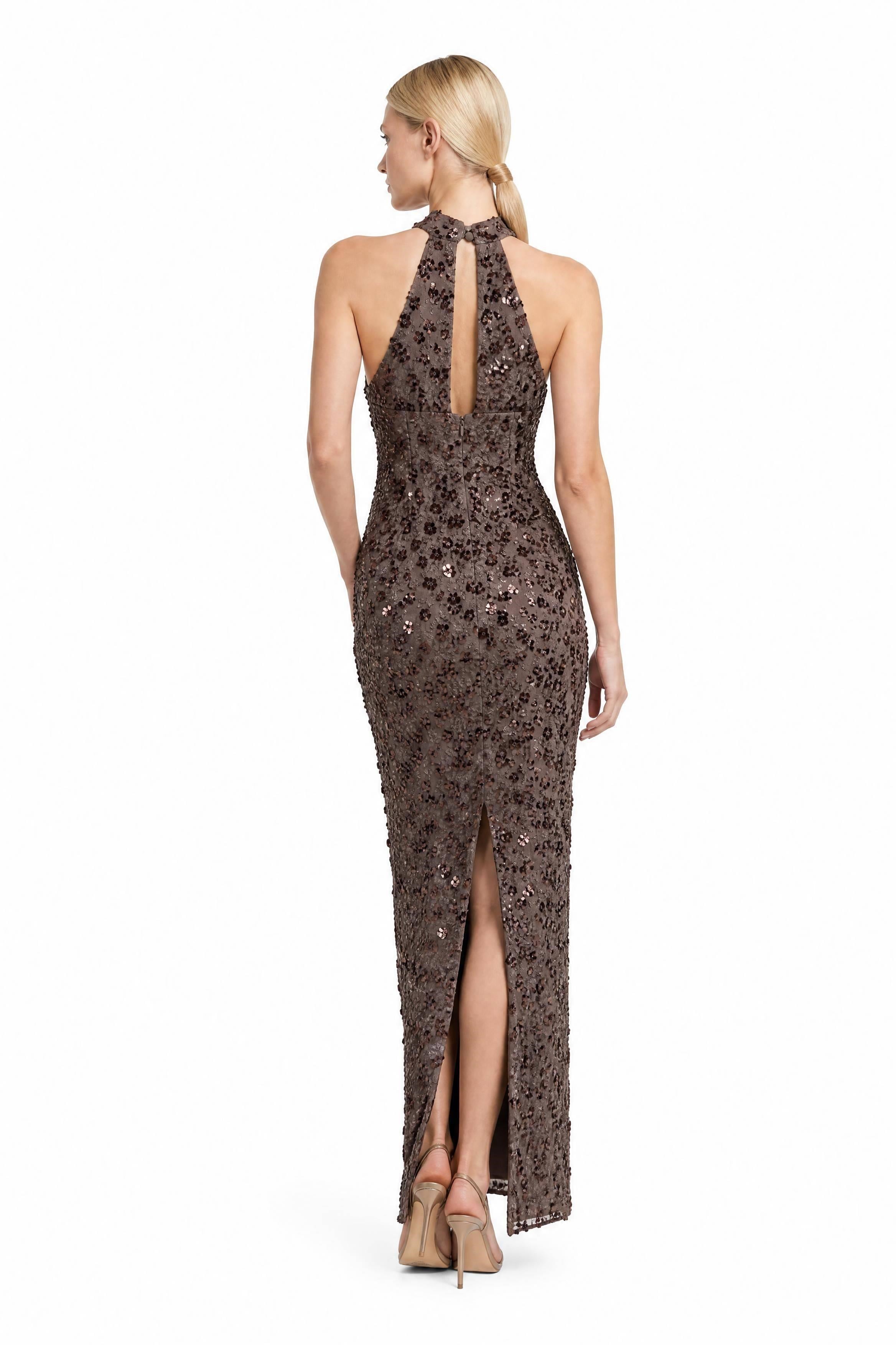 Kahve Halter Yaka Dantel Boncuk İşlemeli Abiye Abiye P-0000019306-KAHVEKHV36