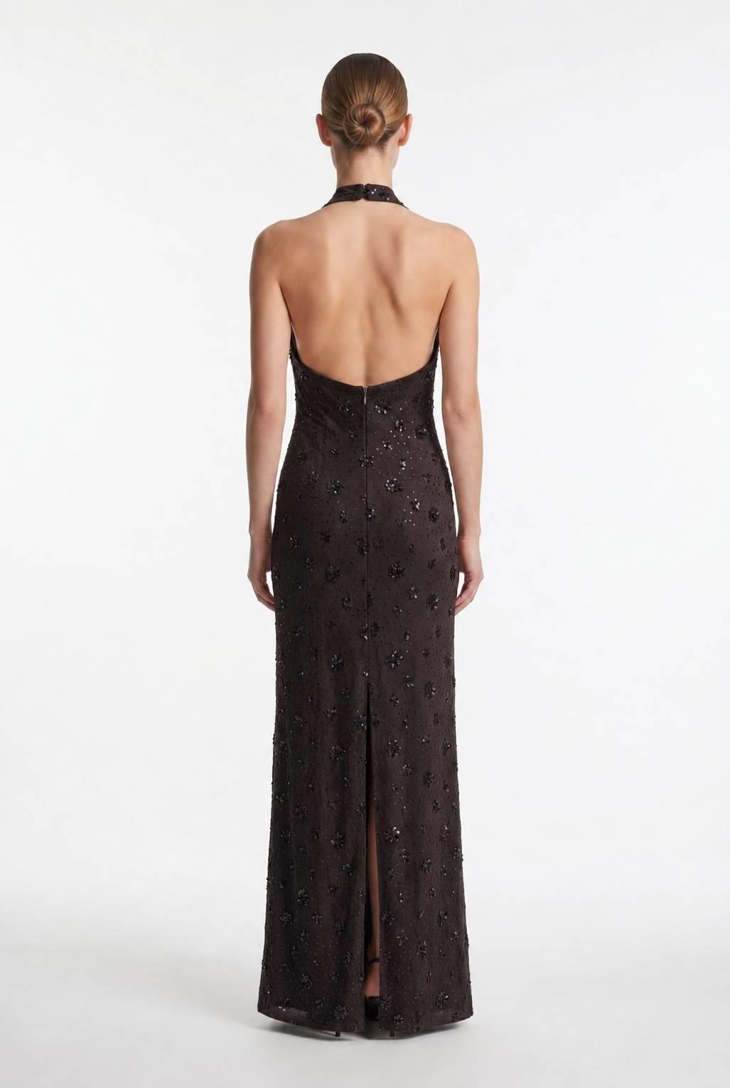 Kahve Halter Yaka Payet İşlemeli Abiye Abiye P-0000019037-KAHVEKHV42