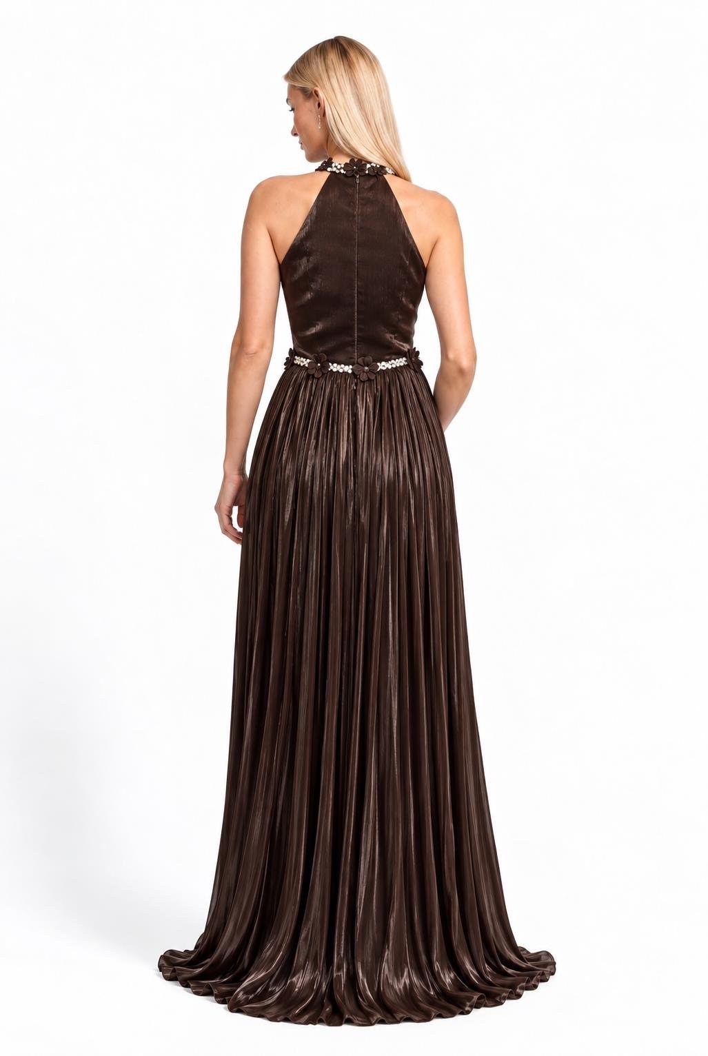 Kahve Halter Yaka Pliseli Abiye Abiye P-0000019522-KAHVEKHV36