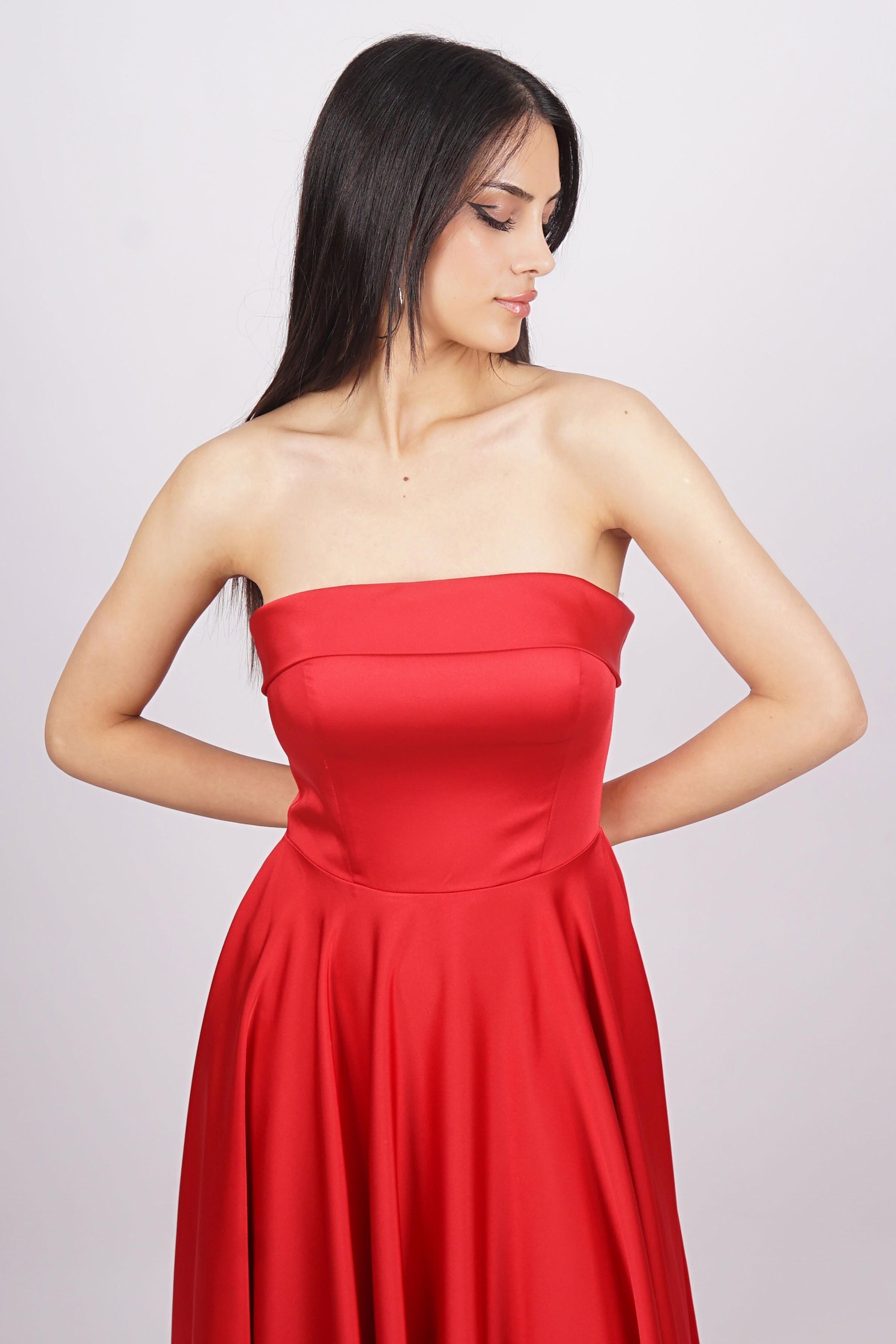 Kırmızı Straplez Abiye Elbise Abiye P-0000014716-KIRMIZIKRM36