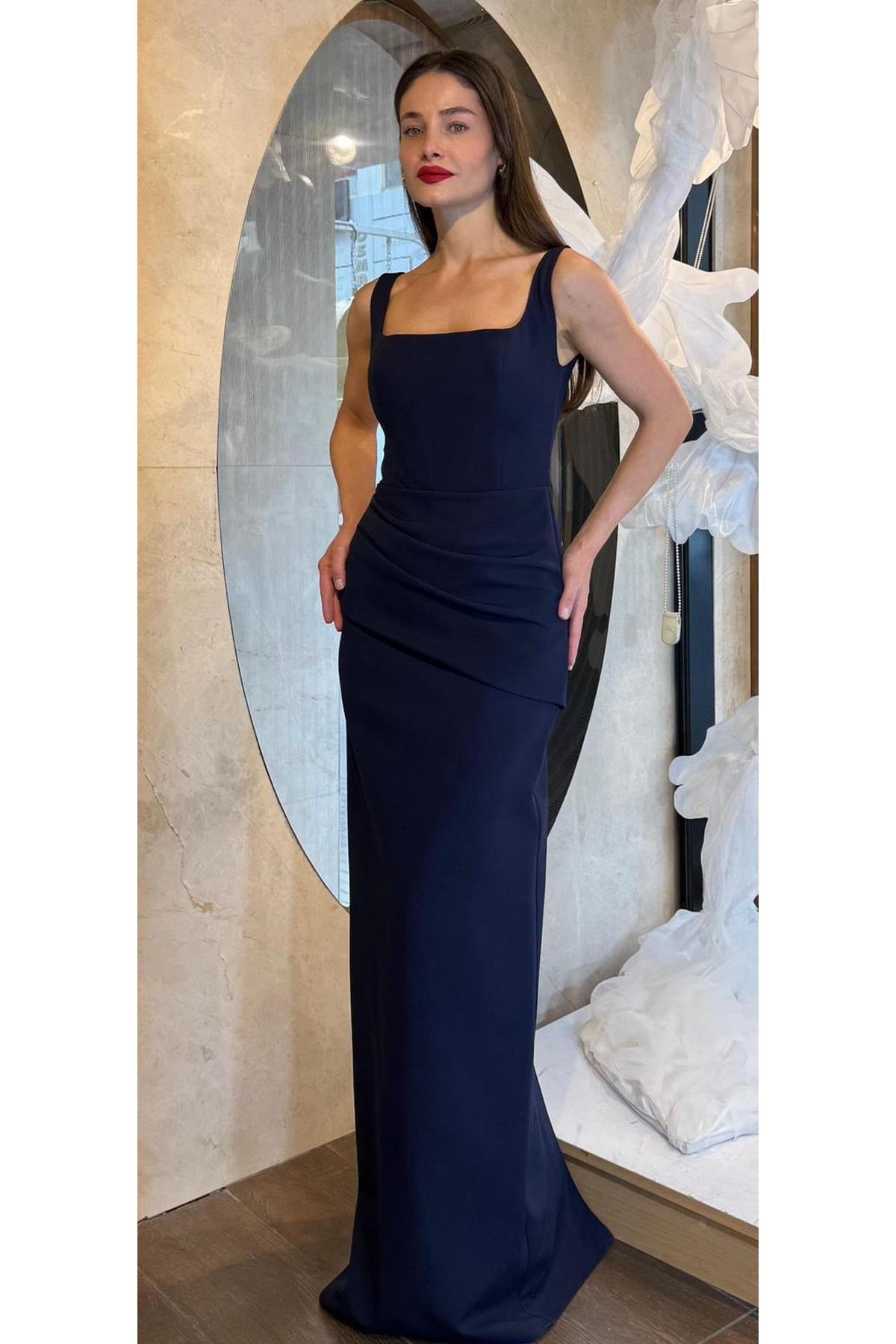 Lacivert Kare Yaka Krep Abiye Abiye P-0000017671-LACİVERTLAC36