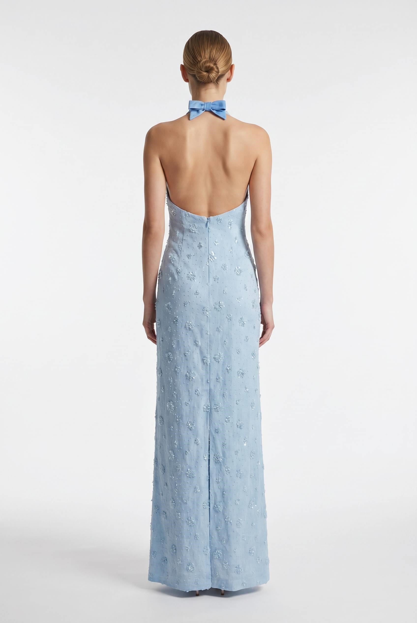 Mavi Halter Yaka Payet İşlemeli Abiye Abiye P-0000019037-MAVİMAV42