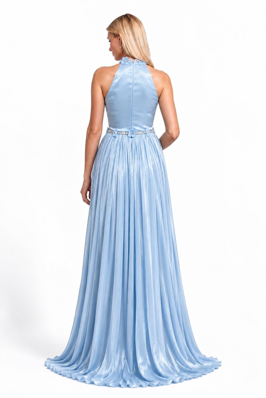Mavi Halter Yaka Pliseli Abiye Abiye P-0000019522-MAVİMAV40
