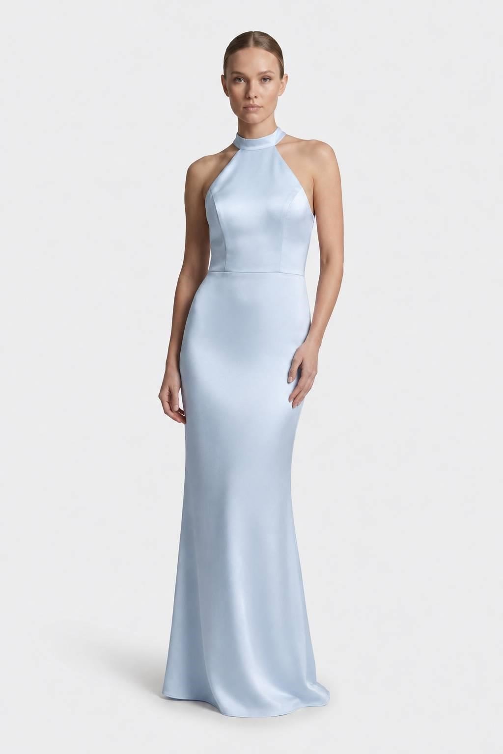 Mavi Halter Yaka Saten Abiye Abiye P-0000019130-MAVİMAV36
