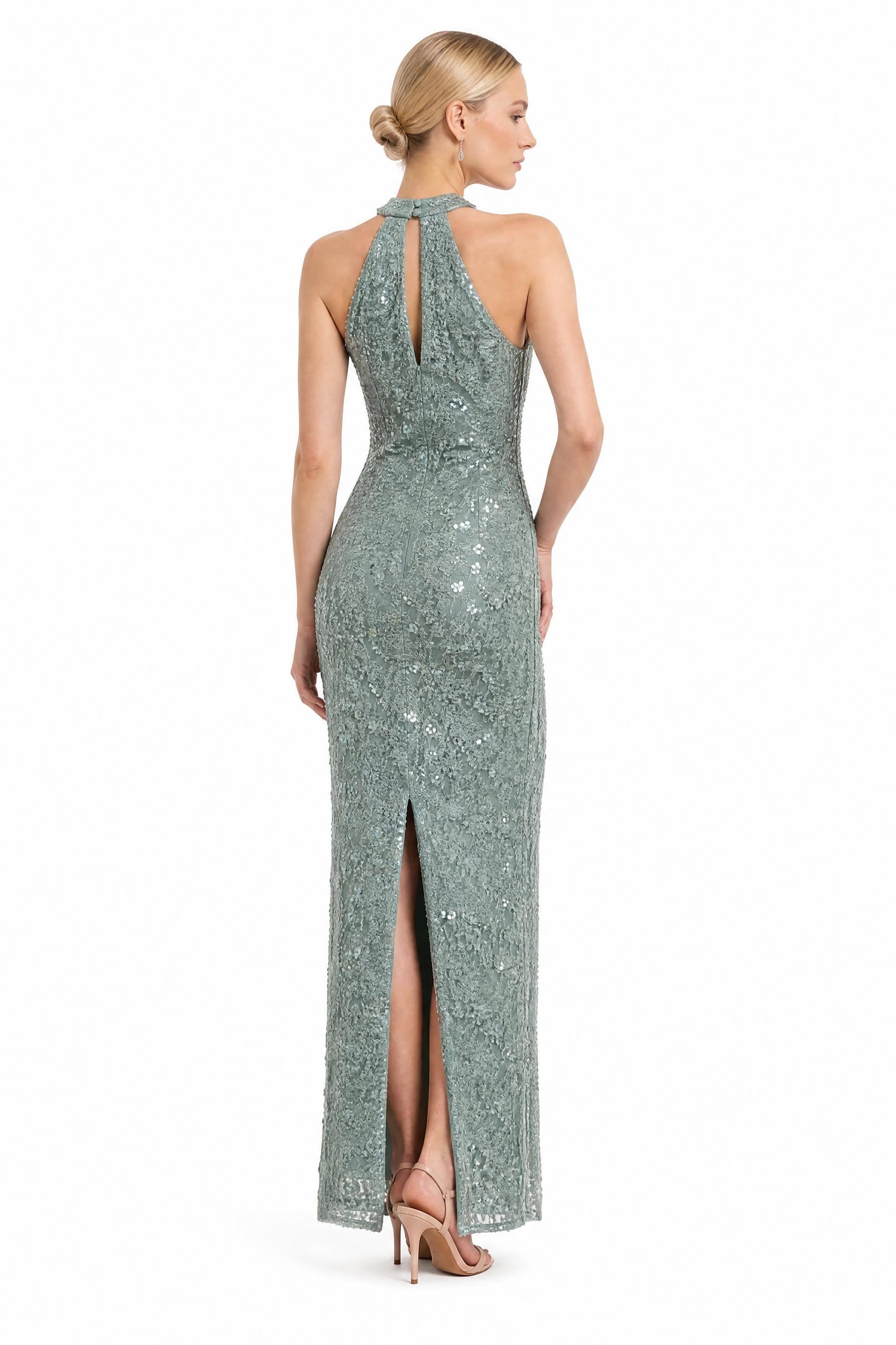 Mint Halter Yaka Dantel Boncuk İşlemeli Abiye Abiye P-0000019306-MİNTMNT40
