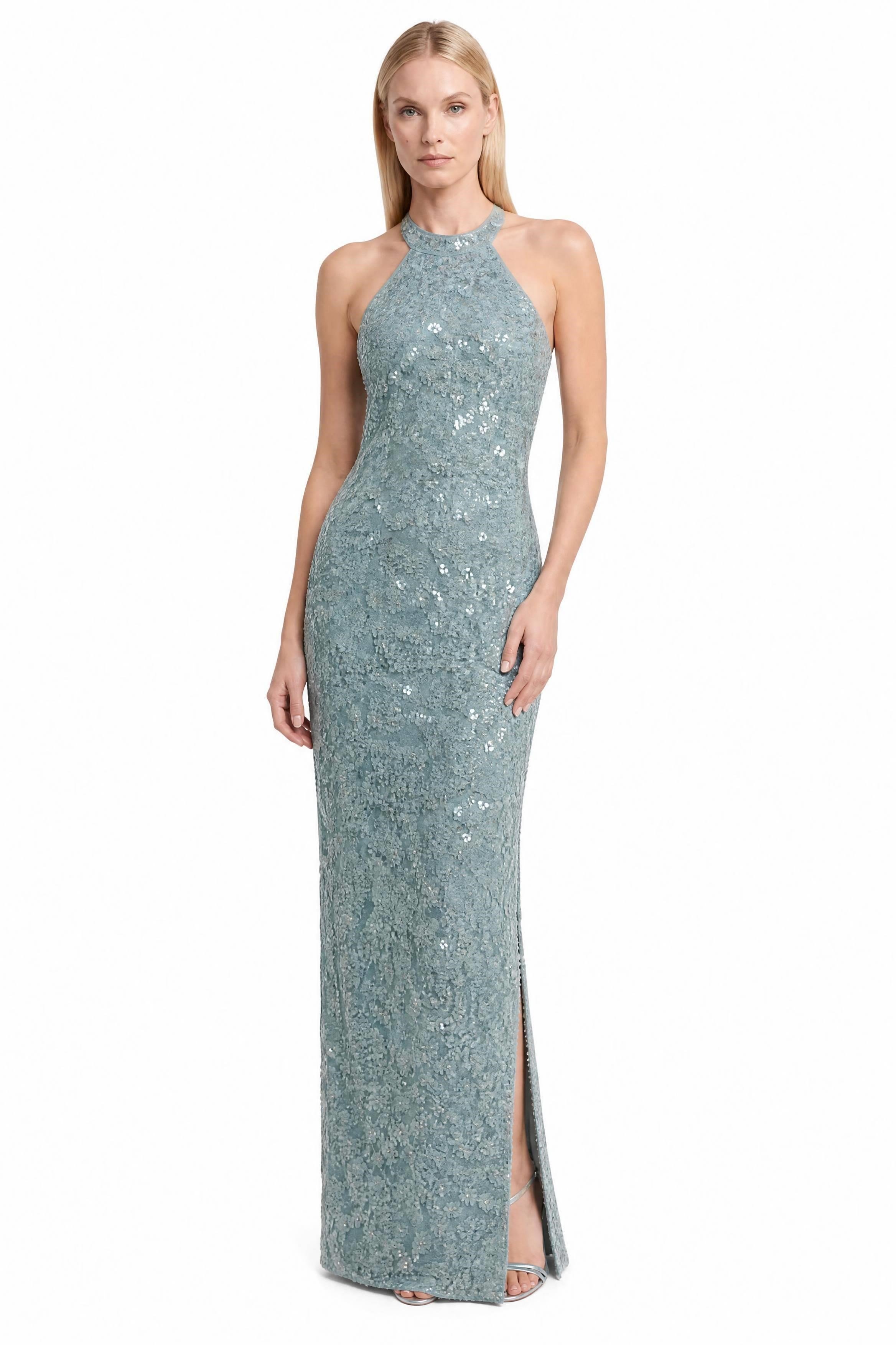 Mint Halter Yaka Dantel Boncuk İşlemeli Abiye Abiye P-0000019306-MİNTMNT40