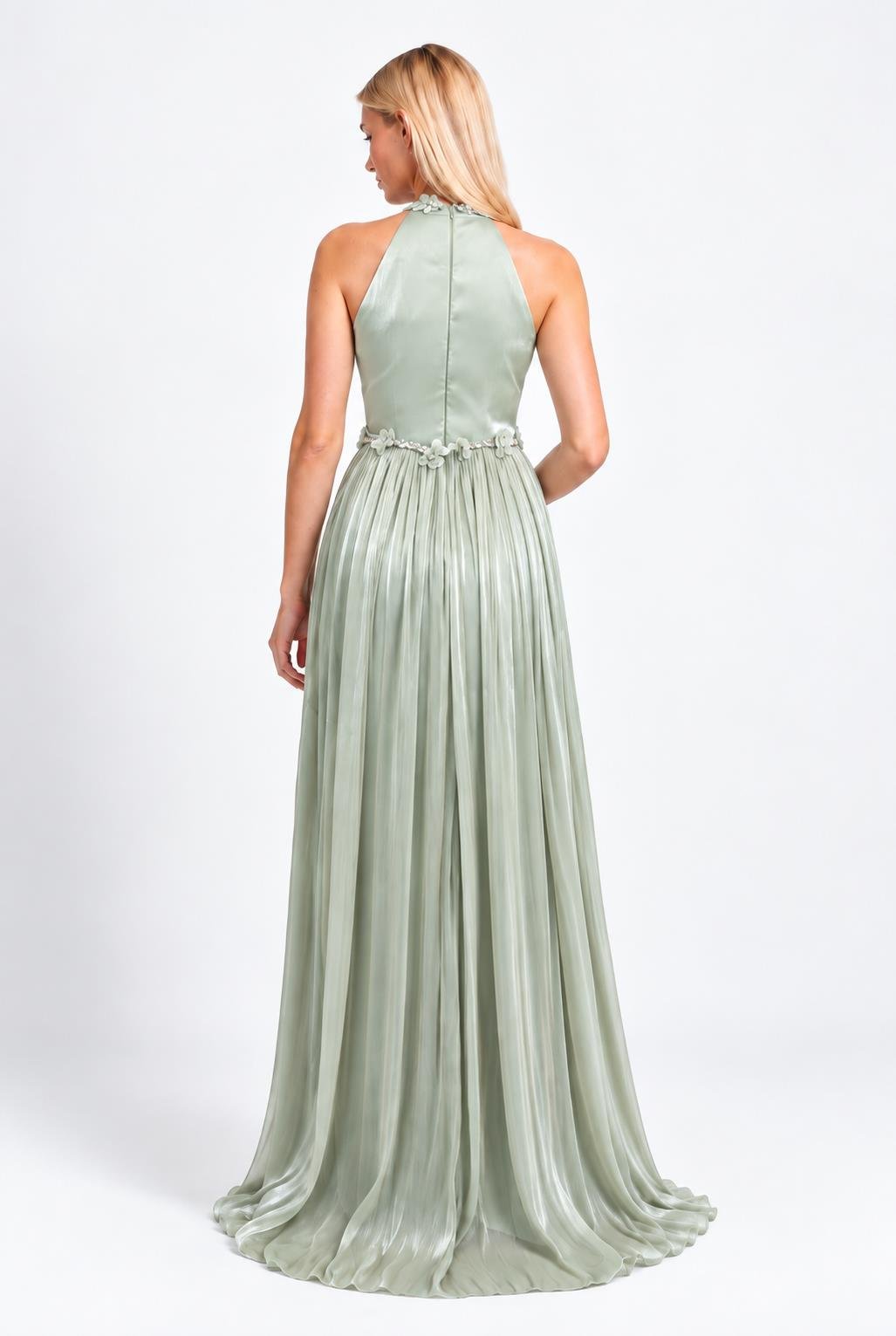 Mint Halter Yaka Pliseli Abiye Abiye P-0000019522-MİNTMNT36