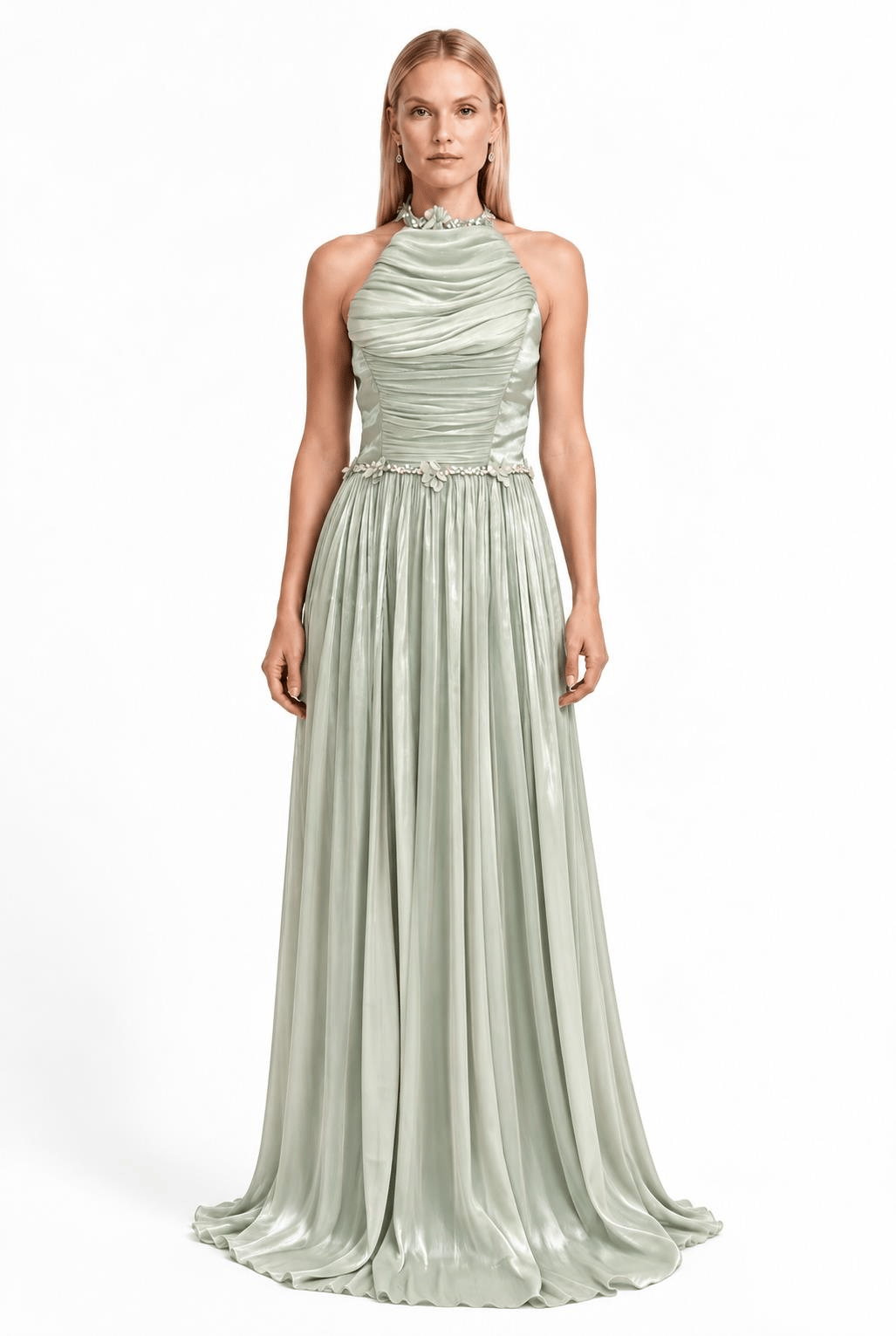 Mint Halter Yaka Pliseli Abiye Abiye P-0000019522-MİNTMNT36