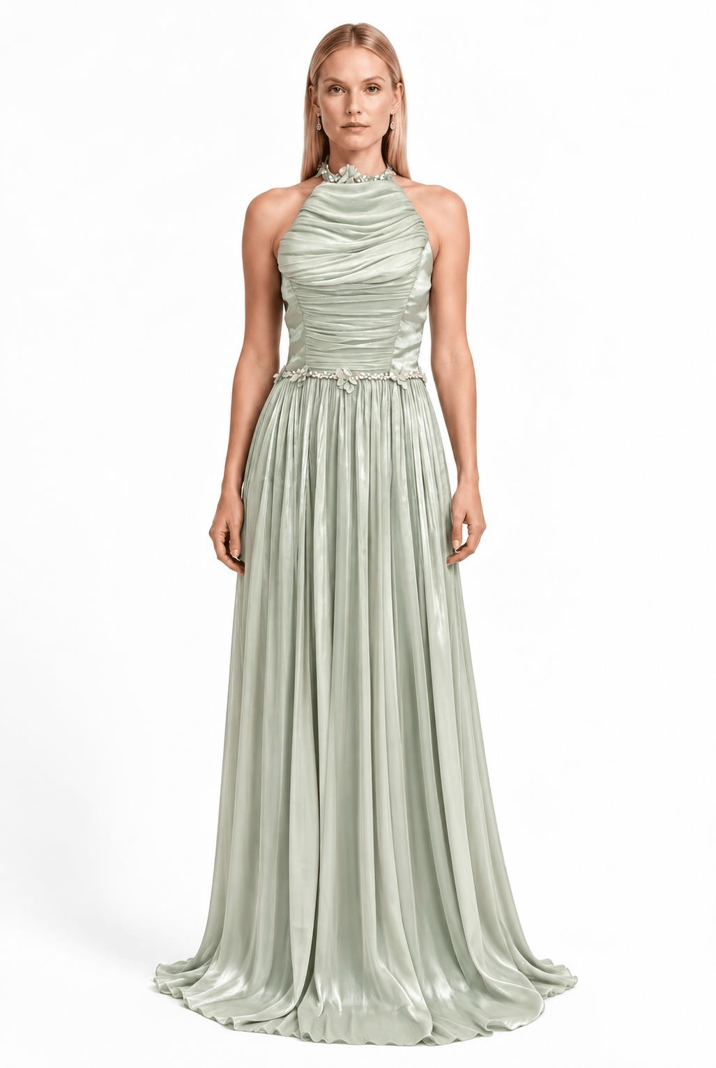 Mint Halter Yaka Pliseli Abiye Abiye P-0000019522-MİNTMNT36
