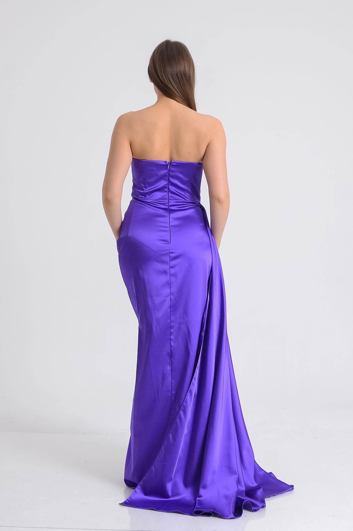 Mor Yırtmaçlı Saten Abiye Abiye P-0000005275-MORMOR40