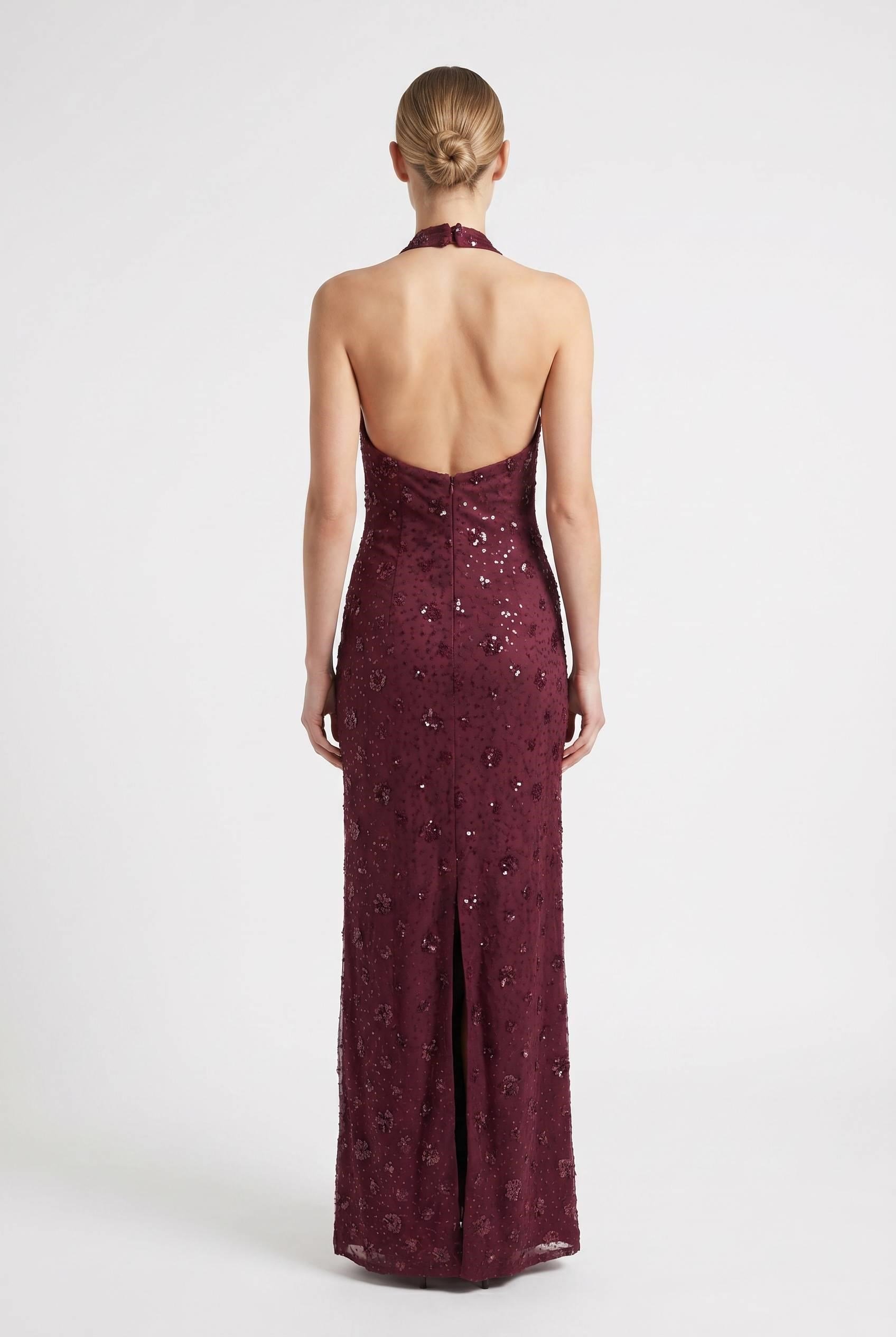 Mürdüm Halter Yaka Payet İşlemeli Abiye Abiye P-0000019037-MÜRDÜMMRD42