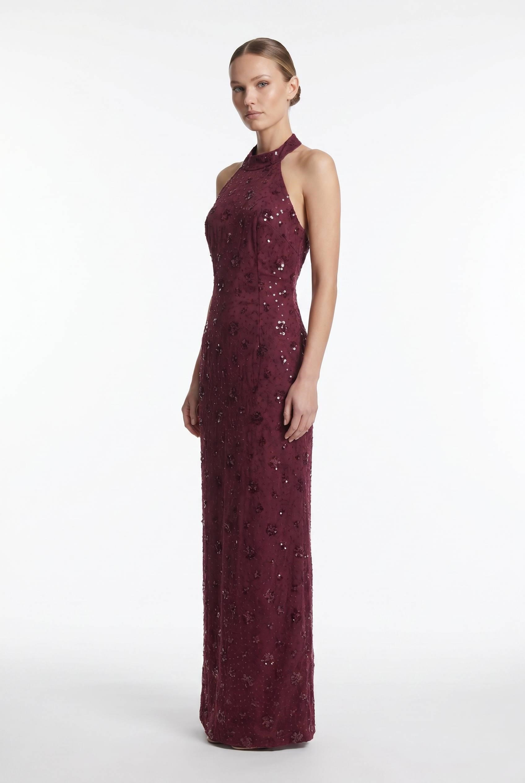 Mürdüm Halter Yaka Payet İşlemeli Abiye Abiye P-0000019037-MÜRDÜMMRD42