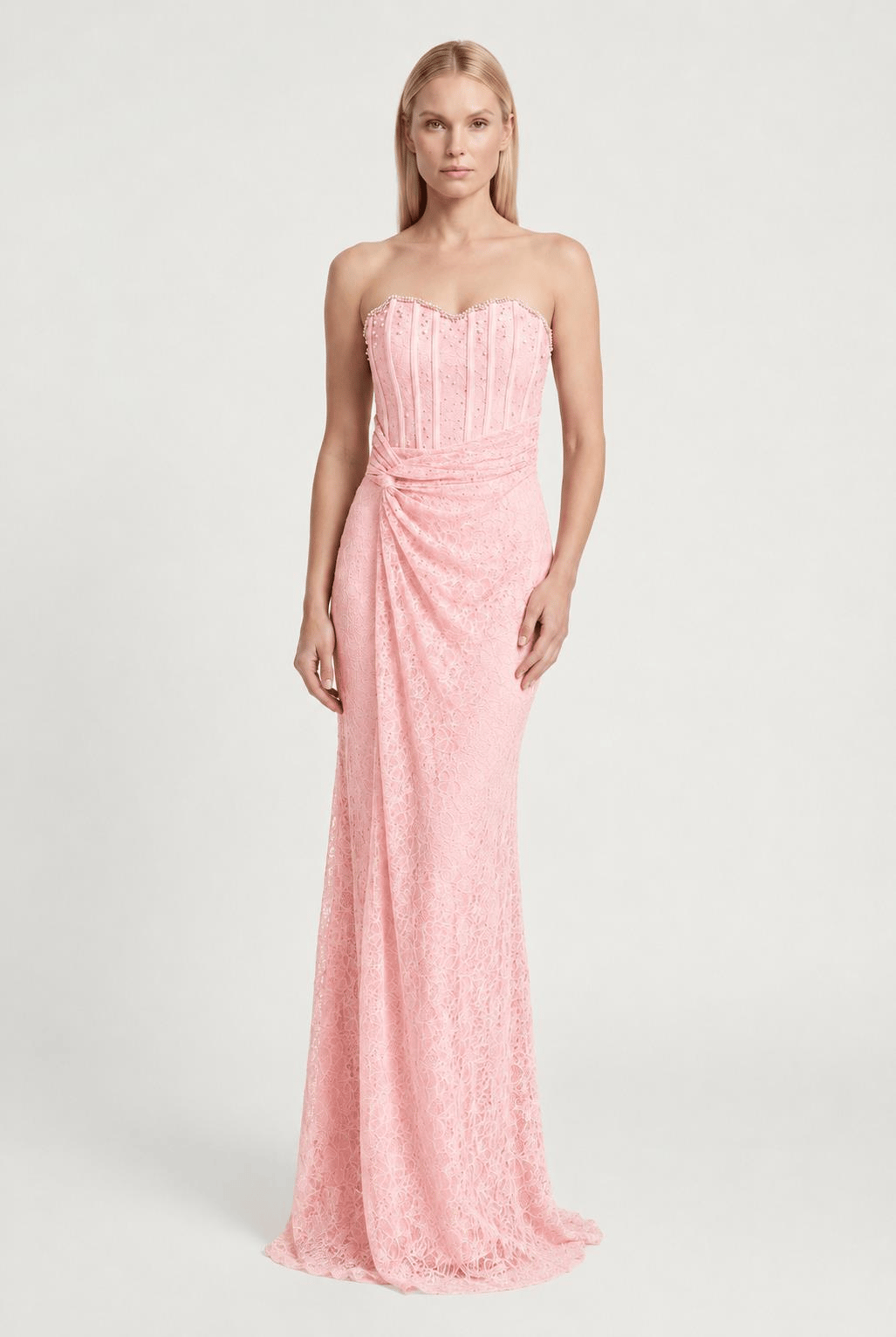 Pembe Yakası İnci İşlemeli Straplez Abiye Abiye P-0000018835-PEMBEPMB38