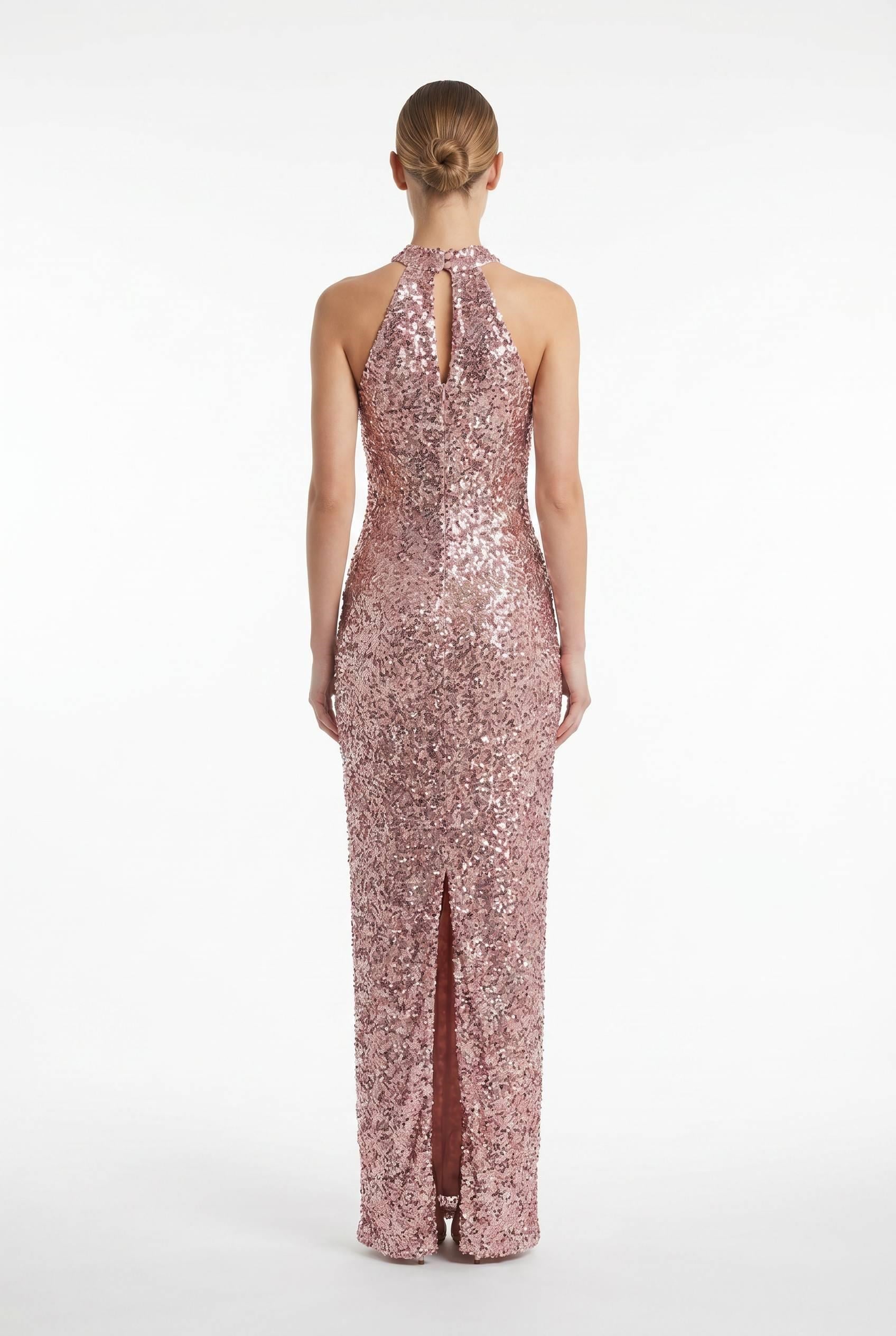 Pudra Halter Yaka Payetli Abiye Abiye P-0000014389-PUDRAPDR38