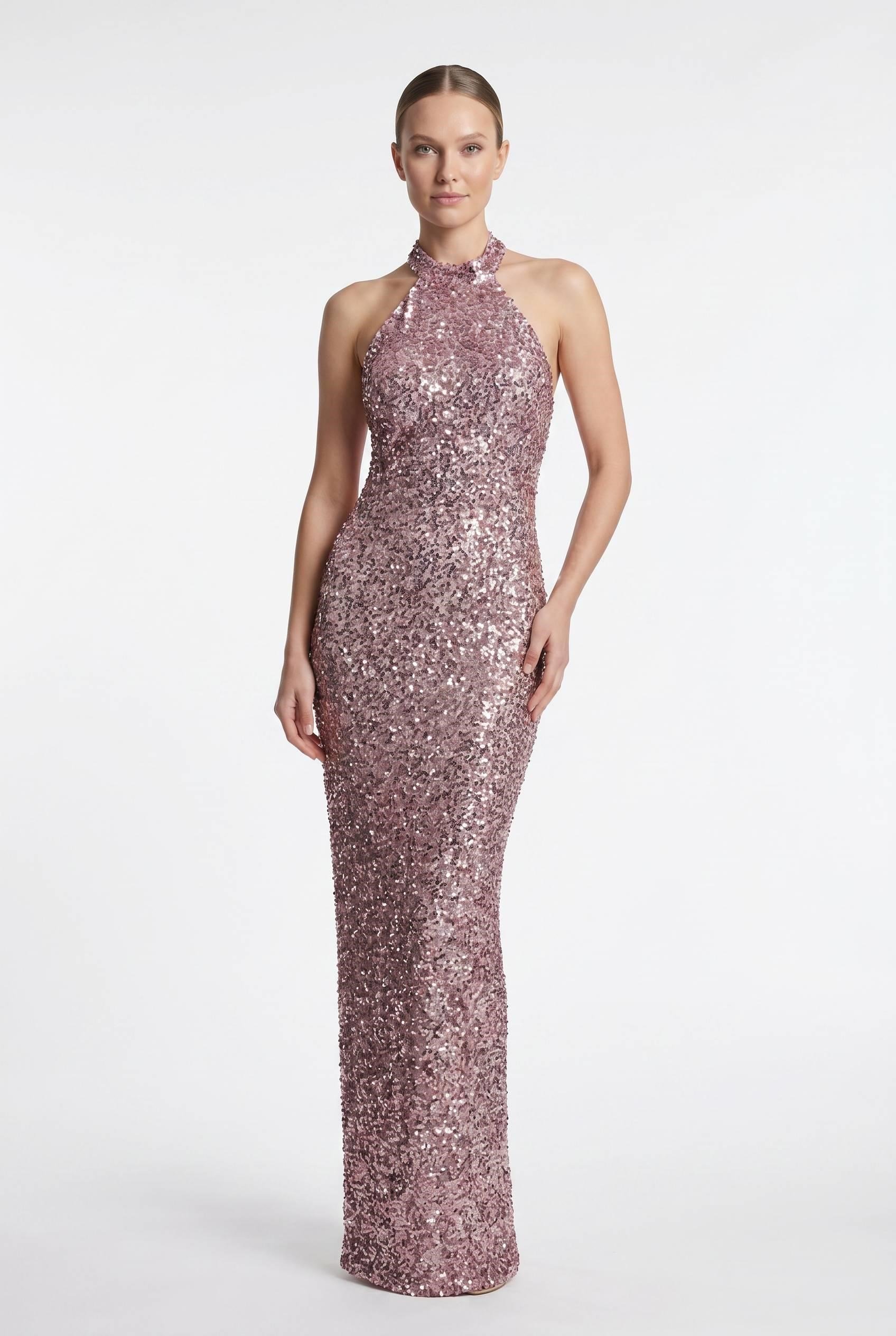 Pudra Halter Yaka Payetli Abiye Abiye P-0000014389-PUDRAPDR38