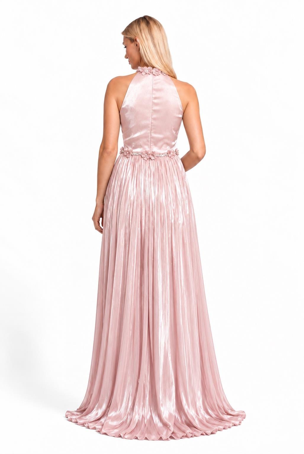 Pudra Halter Yaka Pliseli Abiye Abiye P-0000019522-PUDRAPDR40