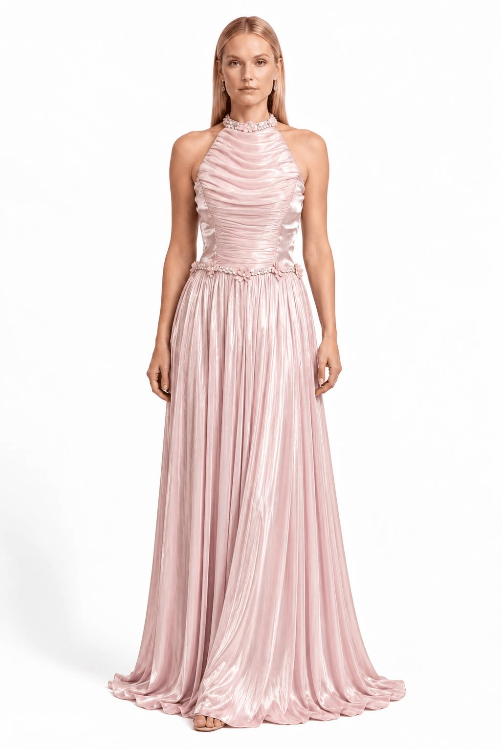 Pudra Halter Yaka Pliseli Abiye Abiye P-0000019522-PUDRAPDR40