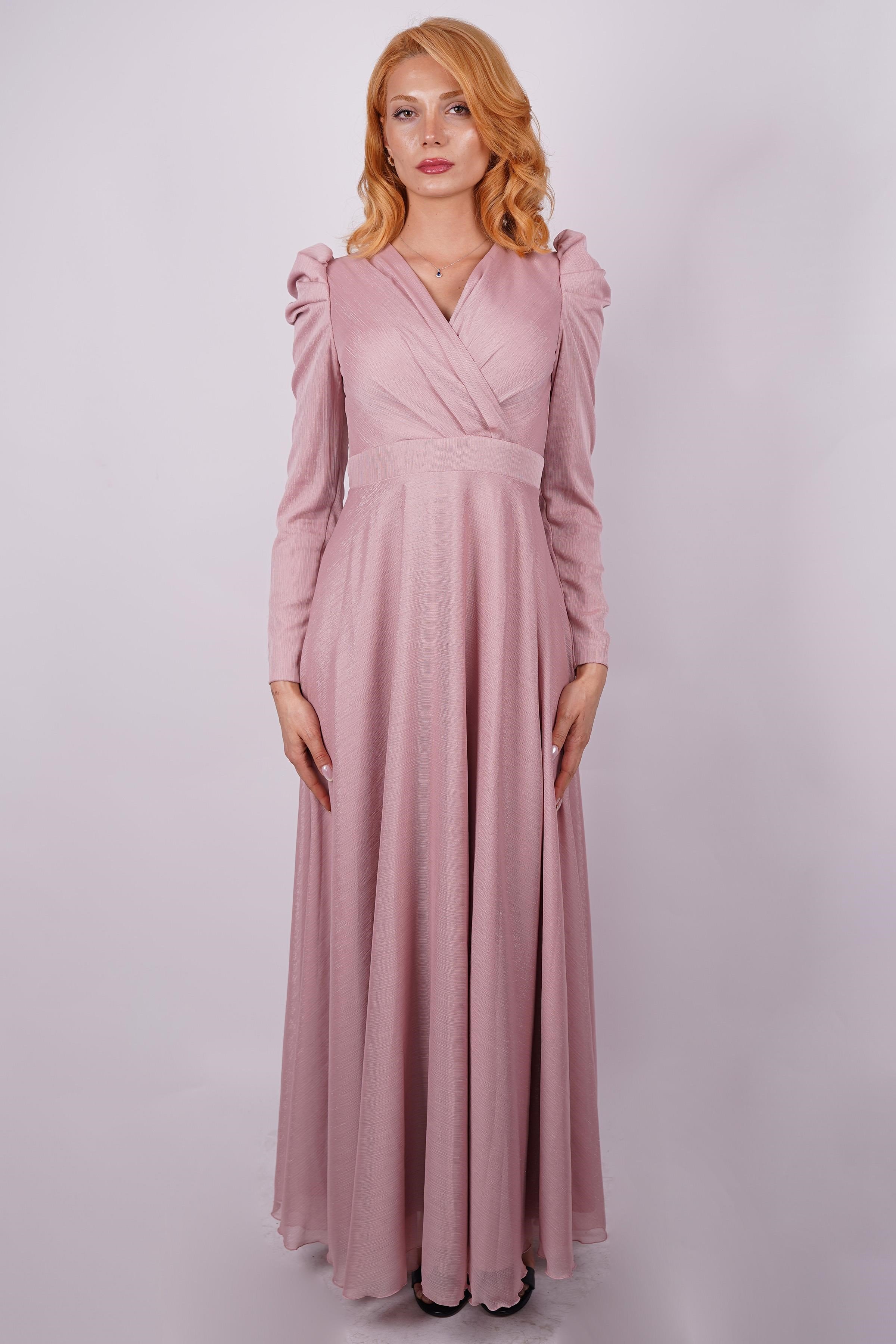 Pudra Karpuz Kol Abiye Elbise Abiye P-0000016117-PUDRAPDR40