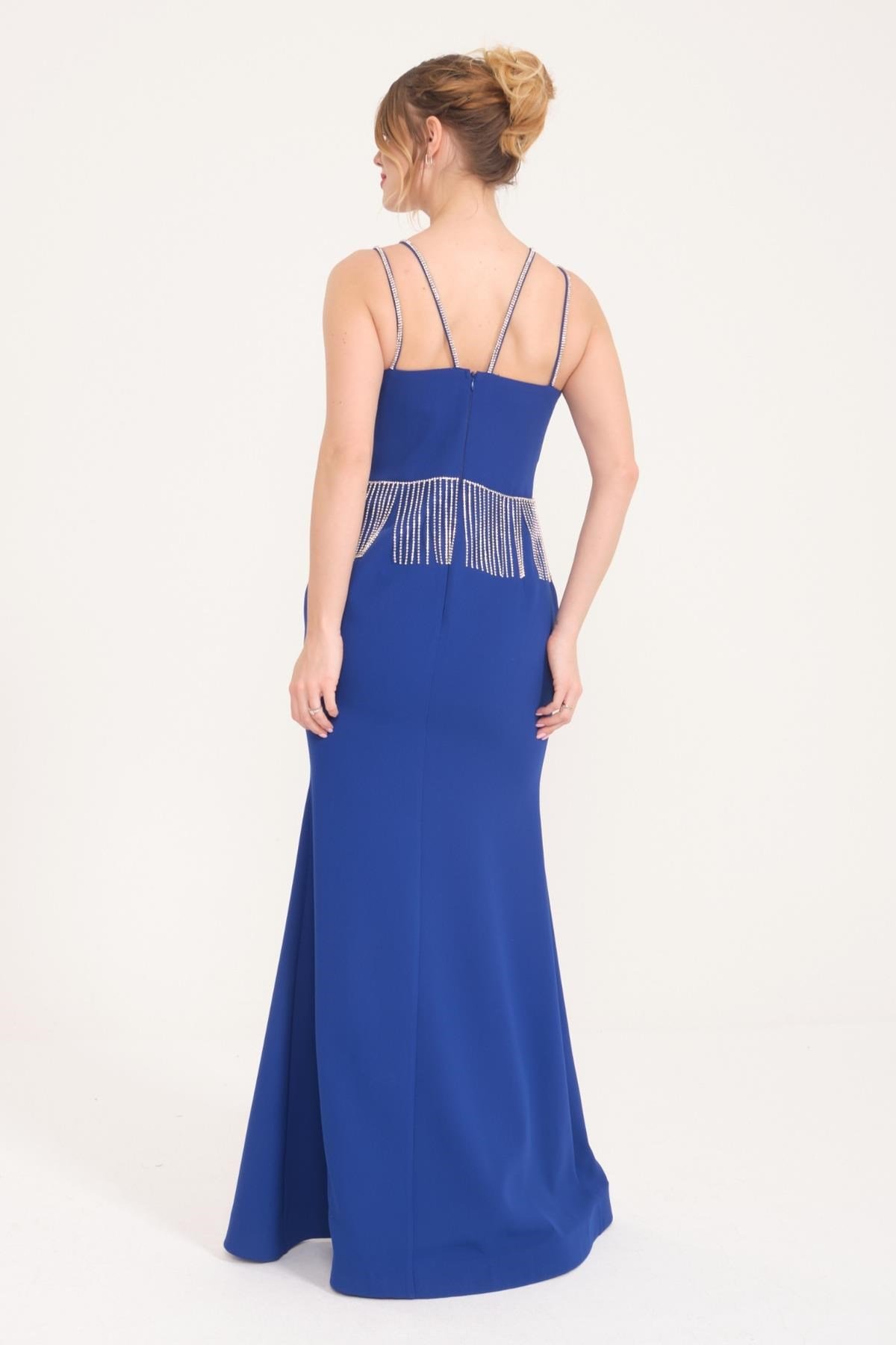 Saks Beli Saçaklı Krep Abiye Elbise Abiye P-0000009617-SAKSSKS38