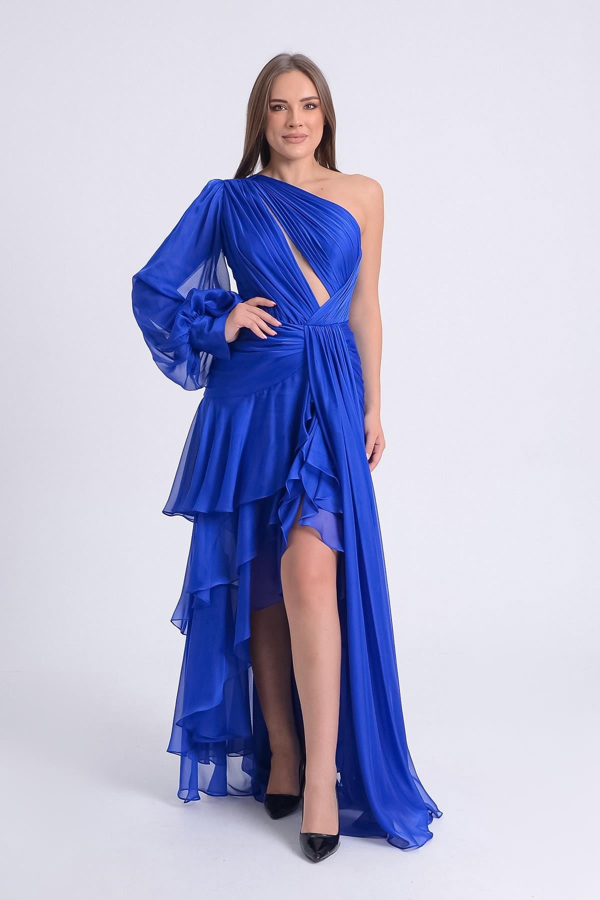Saks Tek Omuz Şifon Abiye Elbise Abiye P-0000011383-SAKSSKS42