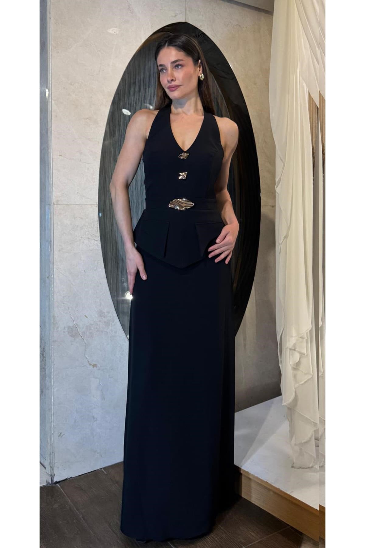 Siyah Cepli Halter Yaka Abiye Abiye P-0000017902-SİYAHSYH36