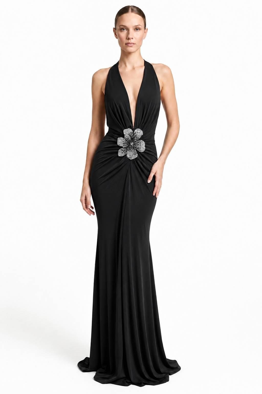 Siyah Çiçekli Halter Abiye Abiye P-0000019287-SİYAHSYH42